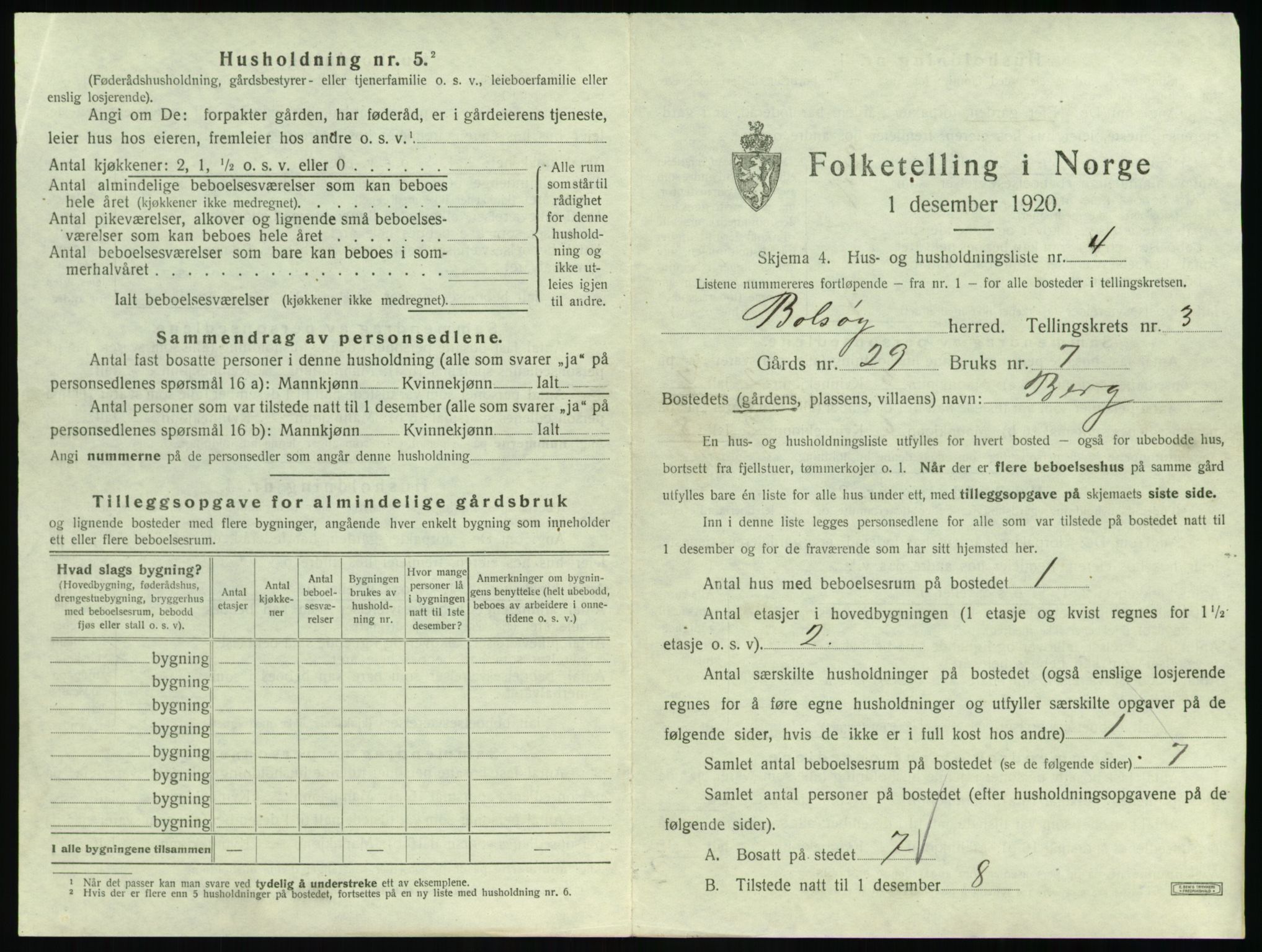 SAT, 1920 census for Bolsøy, 1920, p. 533