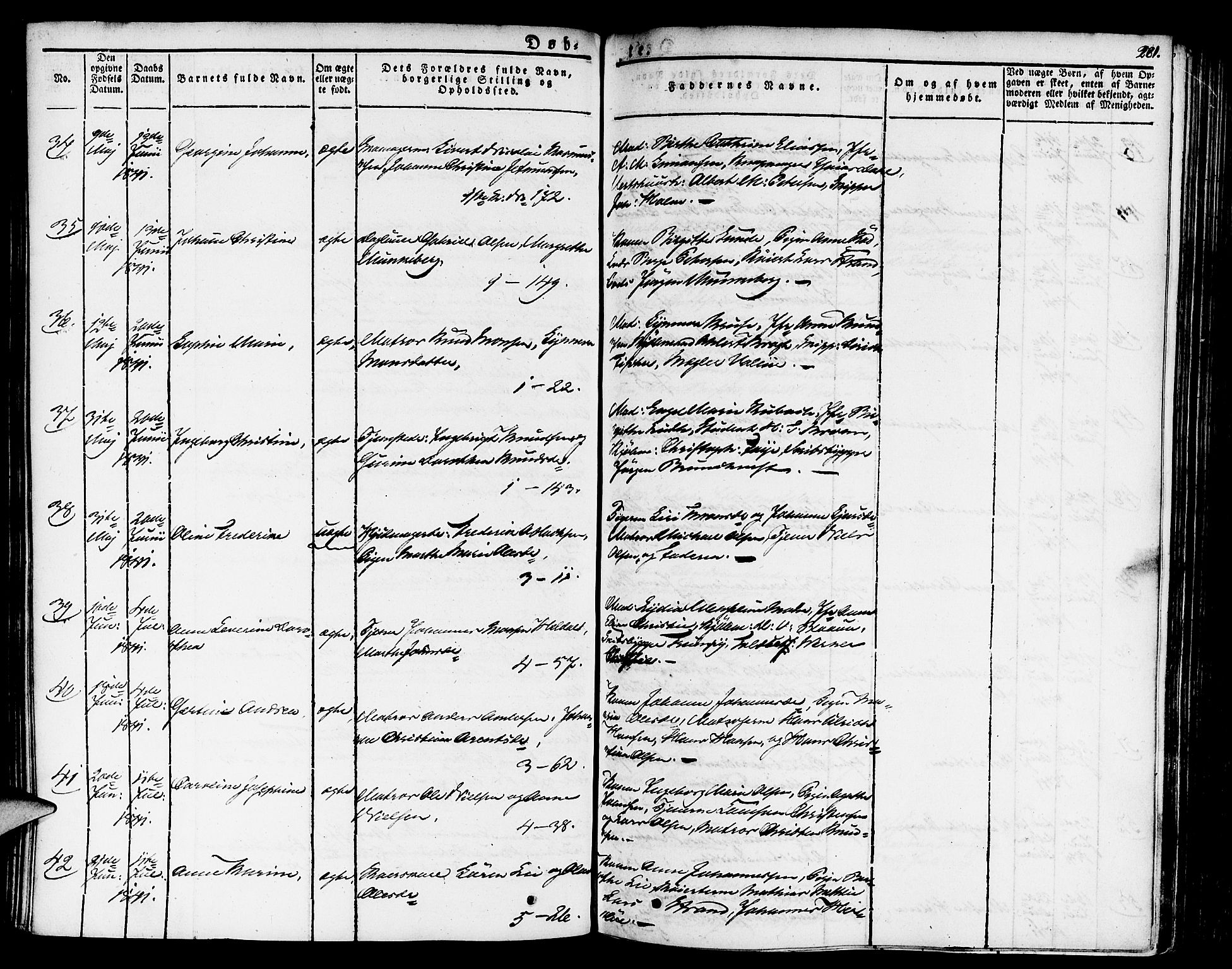 Nykirken Sokneprestembete, AV/SAB-A-77101/H/Haa/L0012: Parish register (official) no. A 12, 1821-1844, p. 281