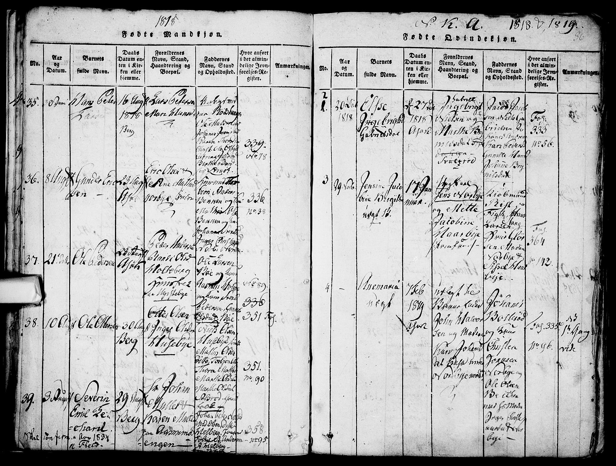 Berg prestekontor Kirkebøker, AV/SAO-A-10902/F/Fa/L0002: Parish register (official) no. I 2, 1815-1831, p. 36