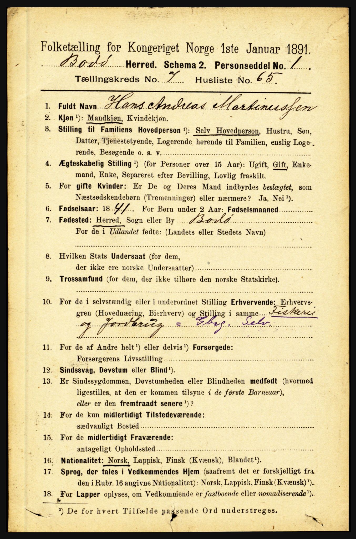 RA, 1891 census for 1843 Bodø, 1891, p. 5088