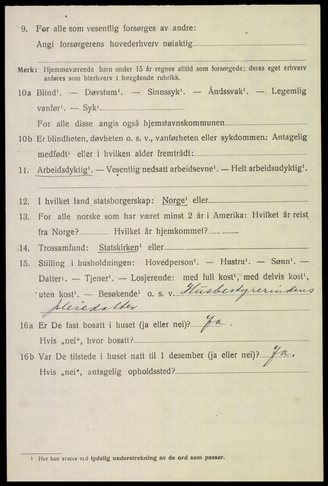 SAH, 1920 census for Trysil, 1920, p. 16006