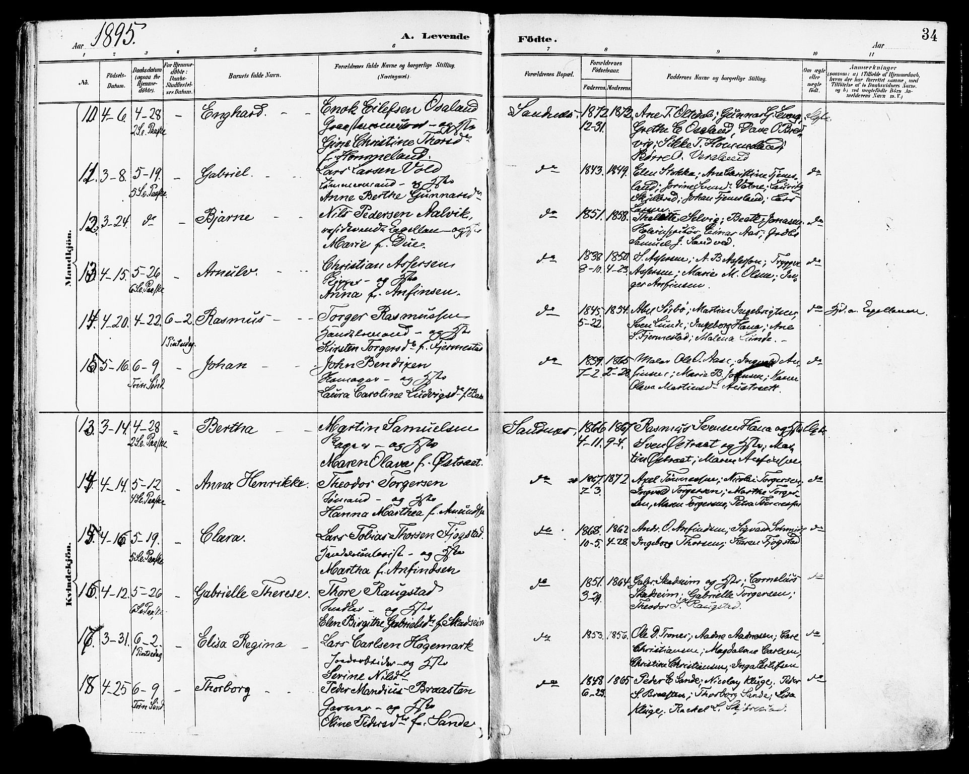 Høyland sokneprestkontor, AV/SAST-A-101799/001/30BA/L0014: Parish register (official) no. A 12, 1890-1898, p. 34