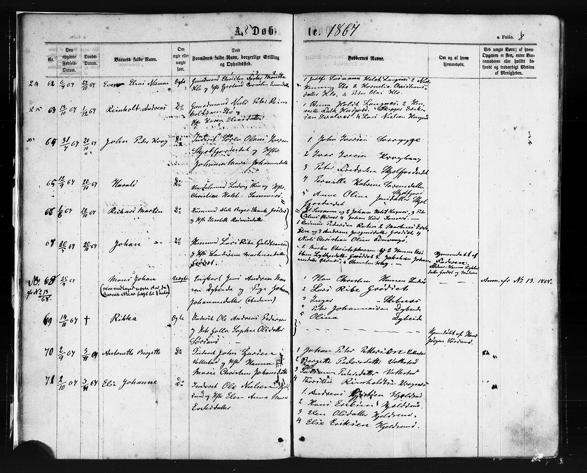 Ministerialprotokoller, klokkerbøker og fødselsregistre - Nordland, SAT/A-1459/893/L1334: Parish register (official) no. 893A07, 1867-1877, p. 8
