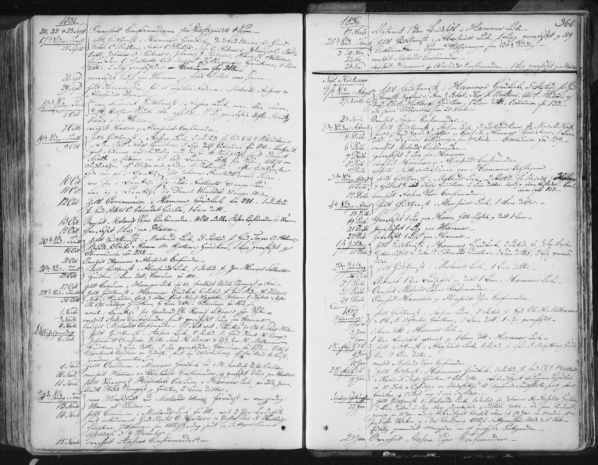 Hamre sokneprestembete, AV/SAB-A-75501/H/Ha/Haa/Haaa/L0012: Parish register (official) no. A 12, 1834-1845, p. 360