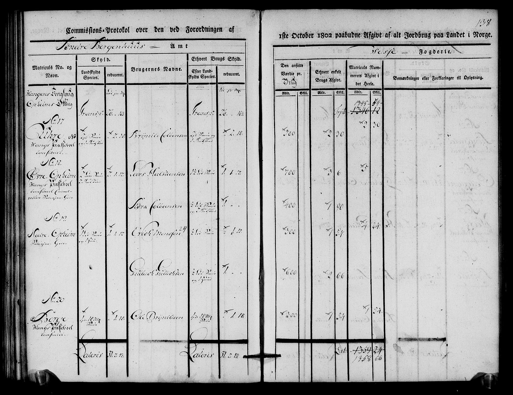 Rentekammeret inntil 1814, Realistisk ordnet avdeling, AV/RA-EA-4070/N/Ne/Nea/L0112: Nordhordland og Voss fogderi. Kommisjonsprotokoll for Voss, 1803, p. 140