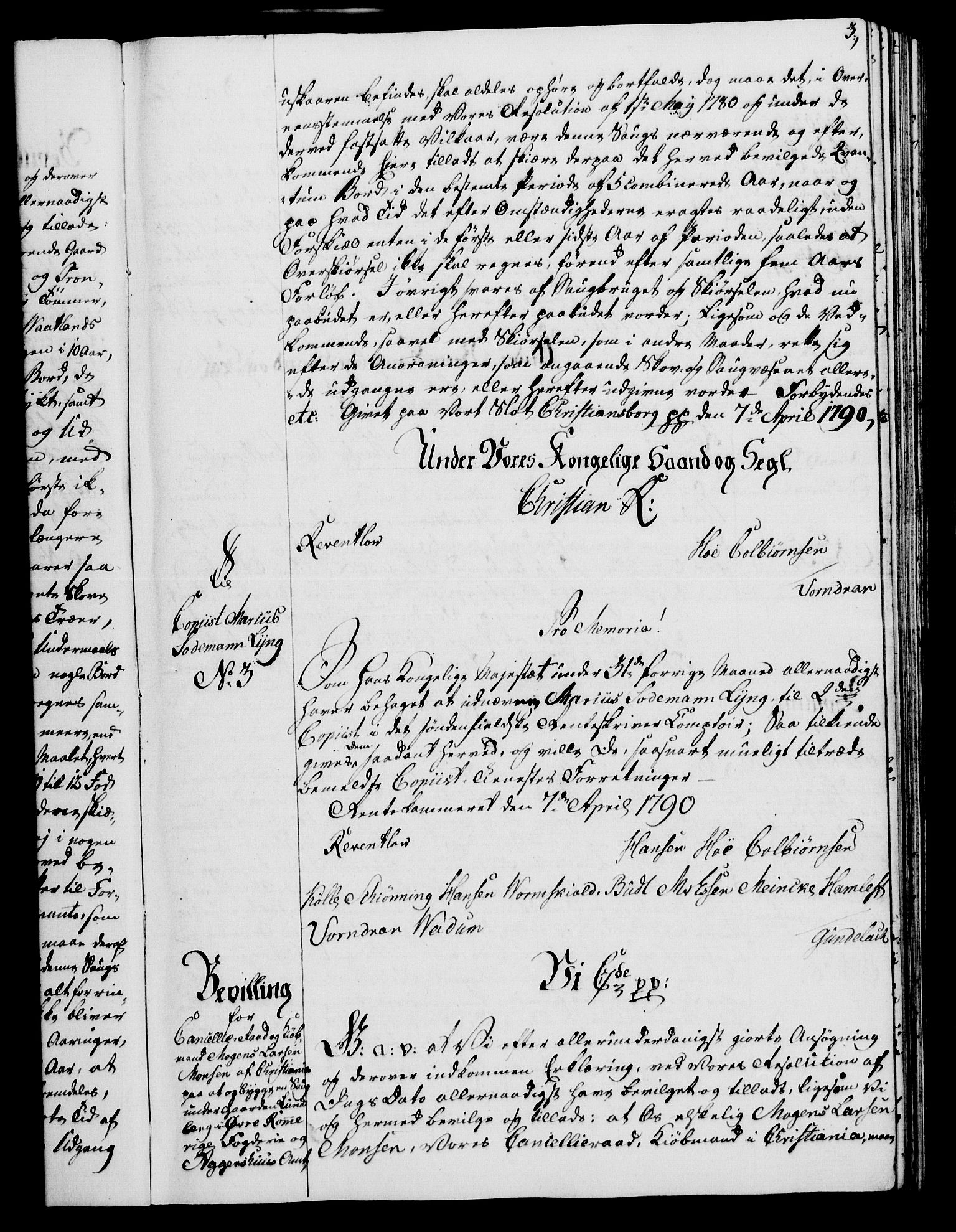 Rentekammeret, Kammerkanselliet, RA/EA-3111/G/Gg/Gga/L0015: Norsk ekspedisjonsprotokoll med register (merket RK 53.15), 1790-1791, p. 3