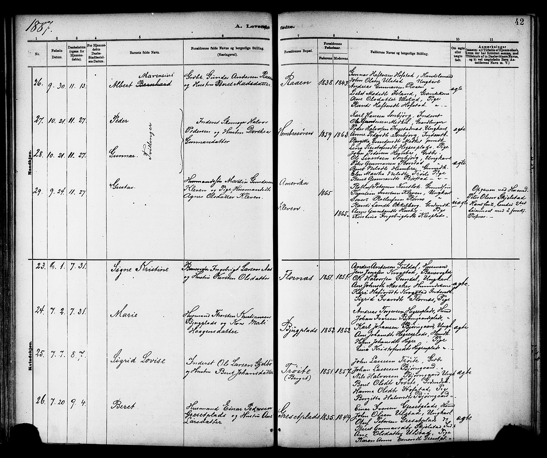 Ministerialprotokoller, klokkerbøker og fødselsregistre - Nord-Trøndelag, AV/SAT-A-1458/703/L0030: Parish register (official) no. 703A03, 1880-1892, p. 42