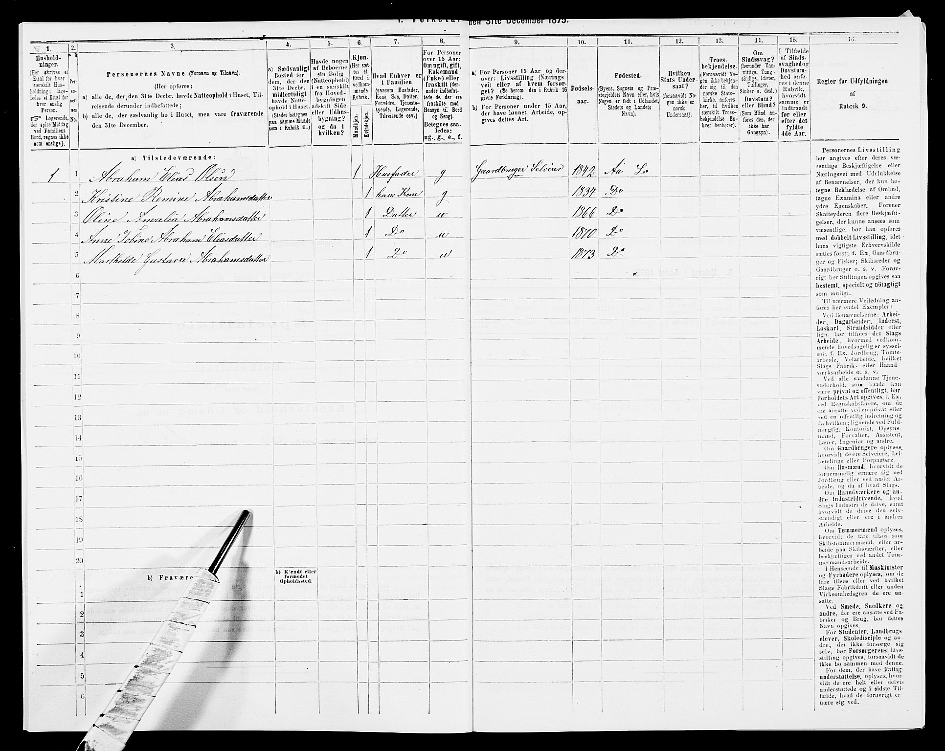 SAK, 1875 census for 1032P Lyngdal, 1875, p. 1532