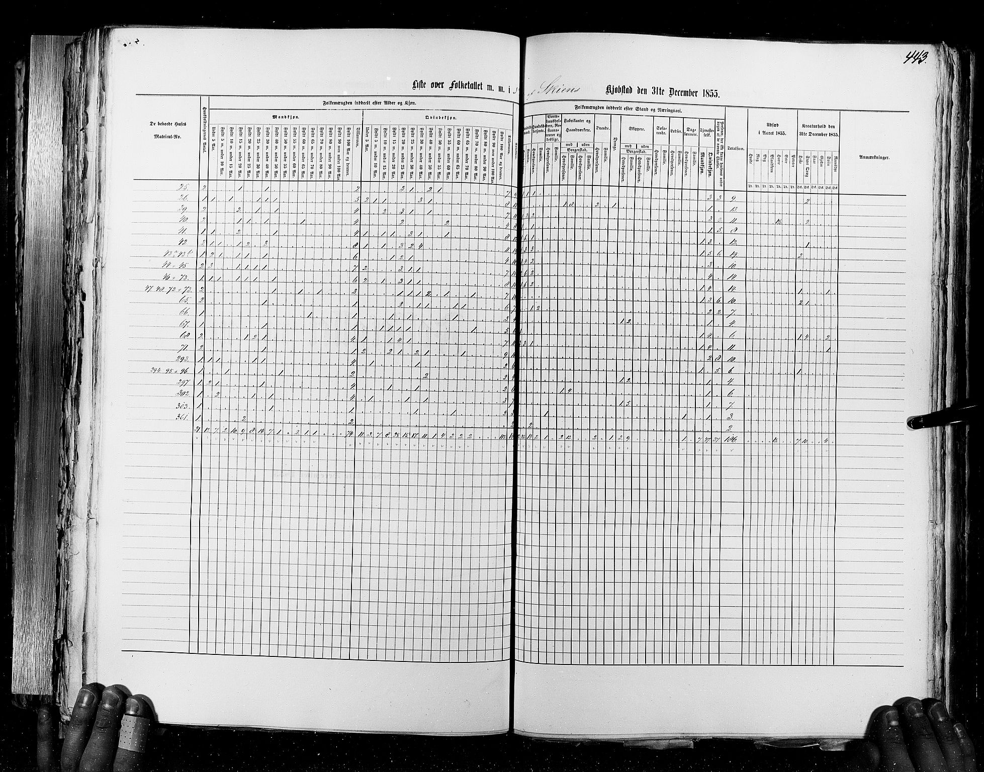 RA, Census 1855, vol. 7: Fredrikshald-Kragerø, 1855, p. 443