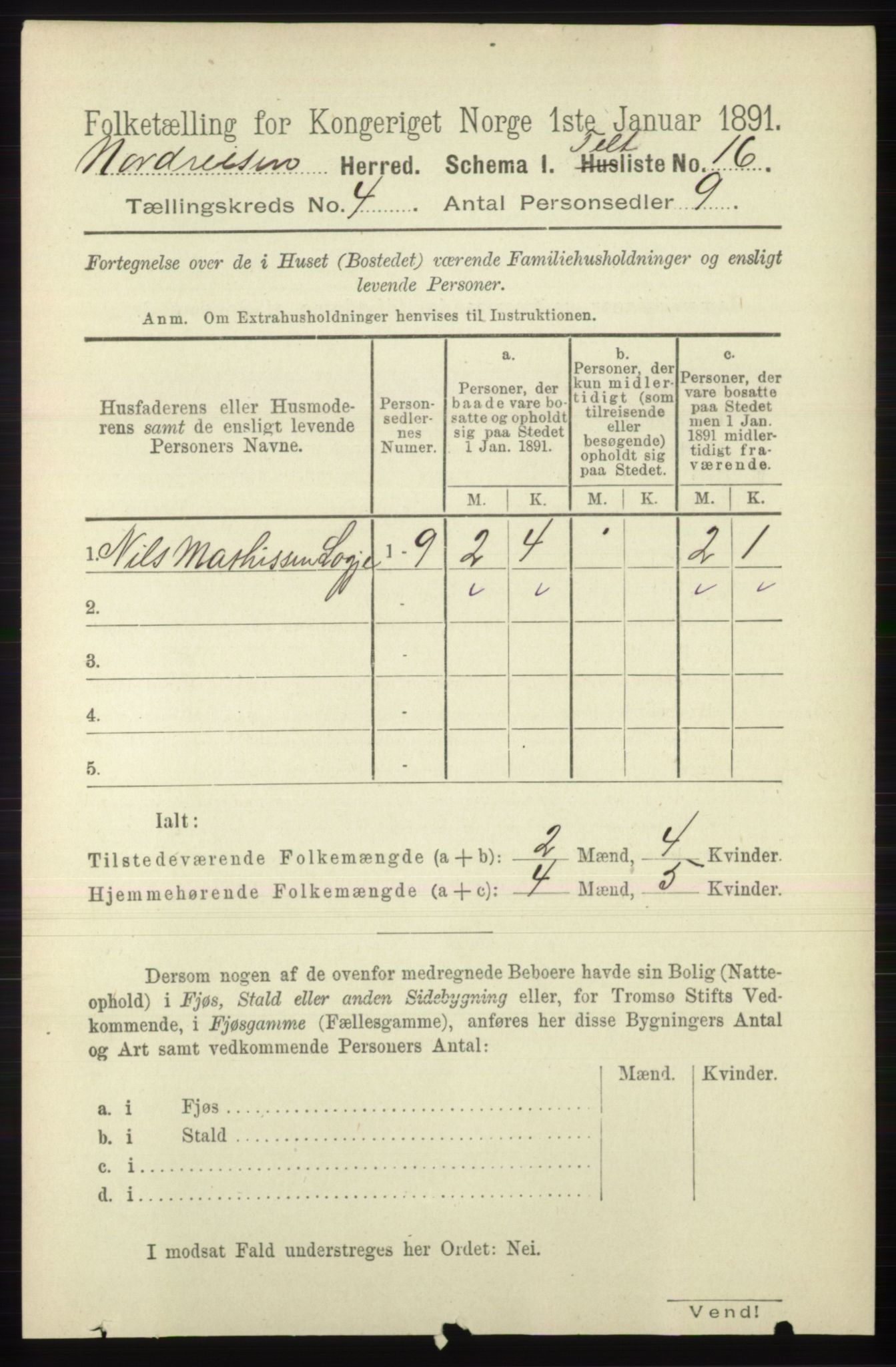 RA, 1891 census for 1942 Nordreisa, 1891, p. 1525