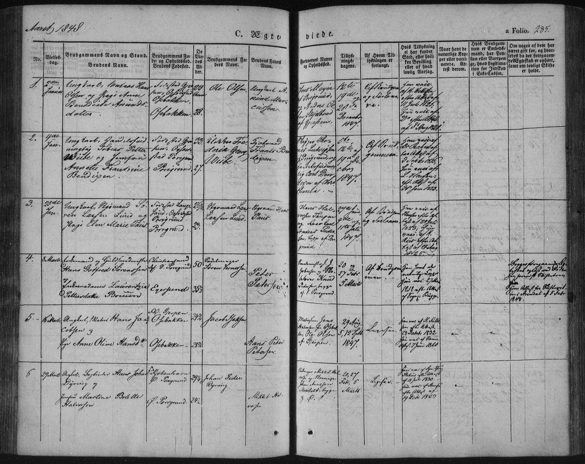 Porsgrunn kirkebøker , SAKO/A-104/F/Fa/L0006: Parish register (official) no. 6, 1841-1857, p. 285