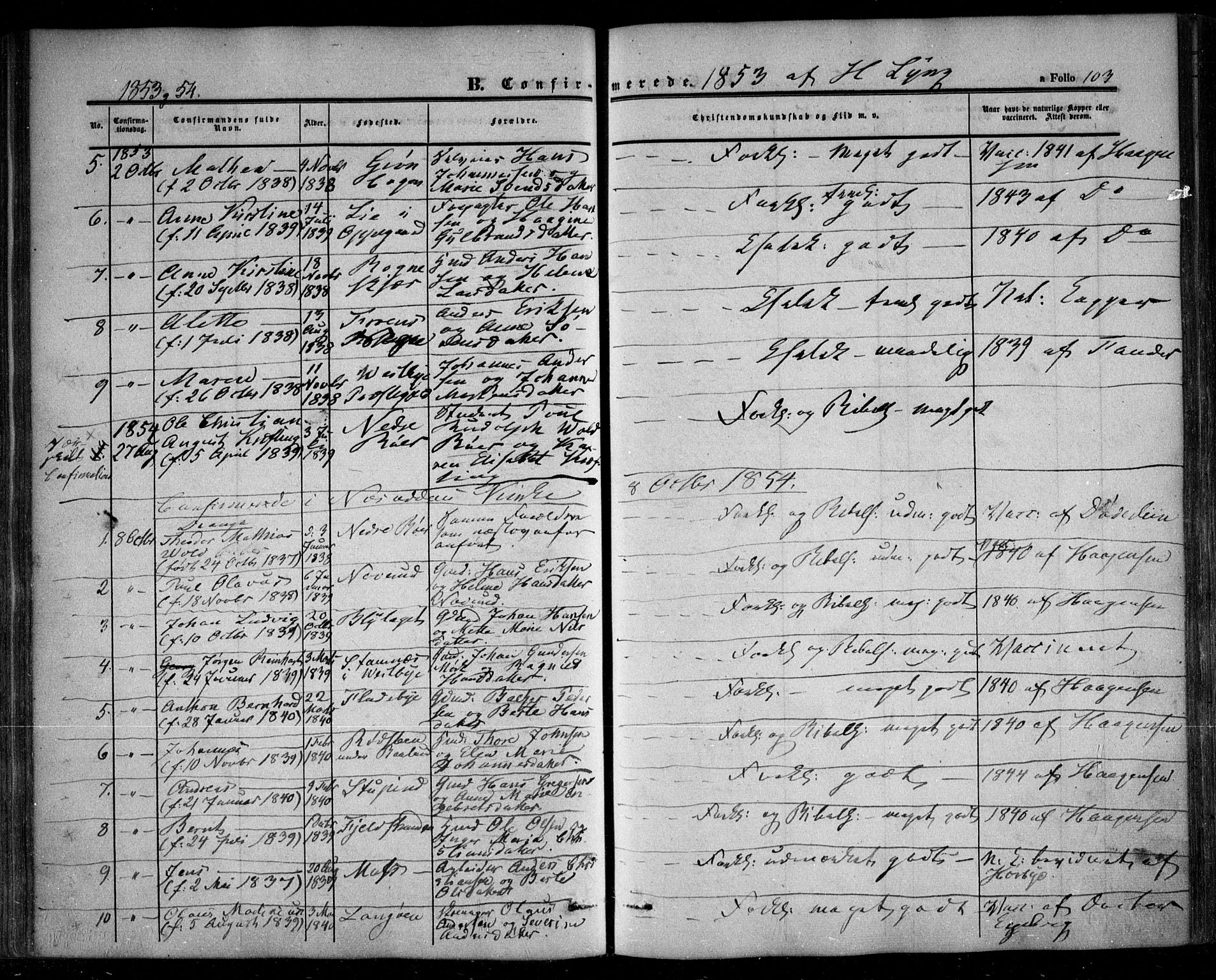 Nesodden prestekontor Kirkebøker, AV/SAO-A-10013/F/Fa/L0007: Parish register (official) no. I 7, 1848-1868, p. 103