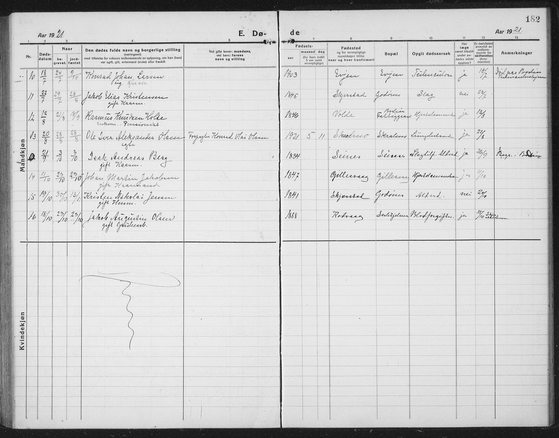 Ministerialprotokoller, klokkerbøker og fødselsregistre - Nordland, AV/SAT-A-1459/804/L0089: Parish register (copy) no. 804C02, 1918-1935, p. 182