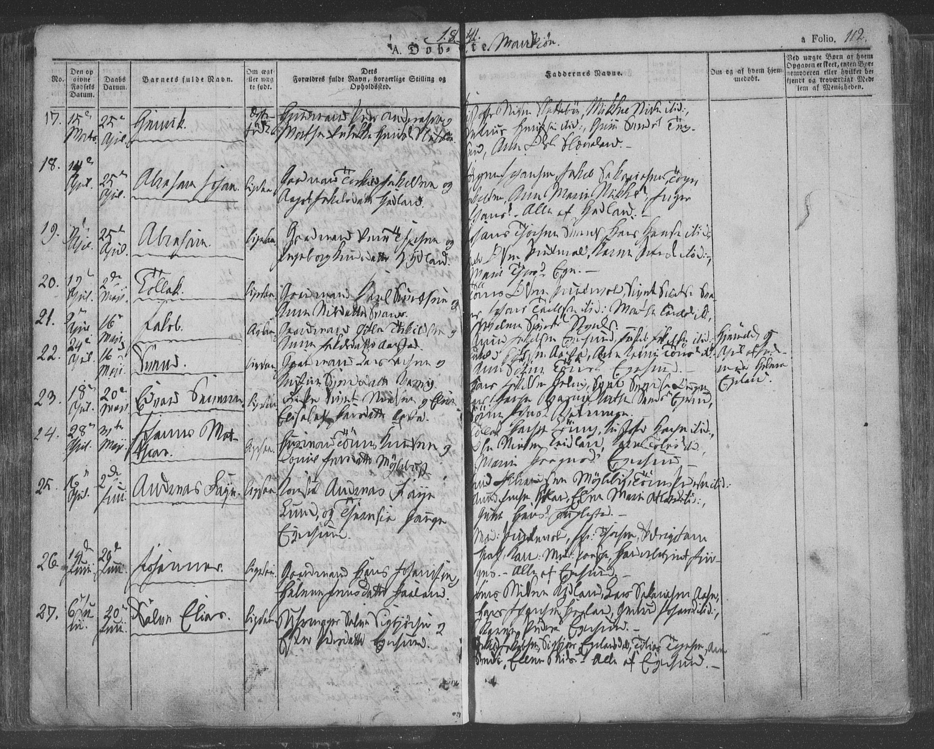 Eigersund sokneprestkontor, AV/SAST-A-101807/S08/L0009: Parish register (official) no. A 9, 1827-1850, p. 112