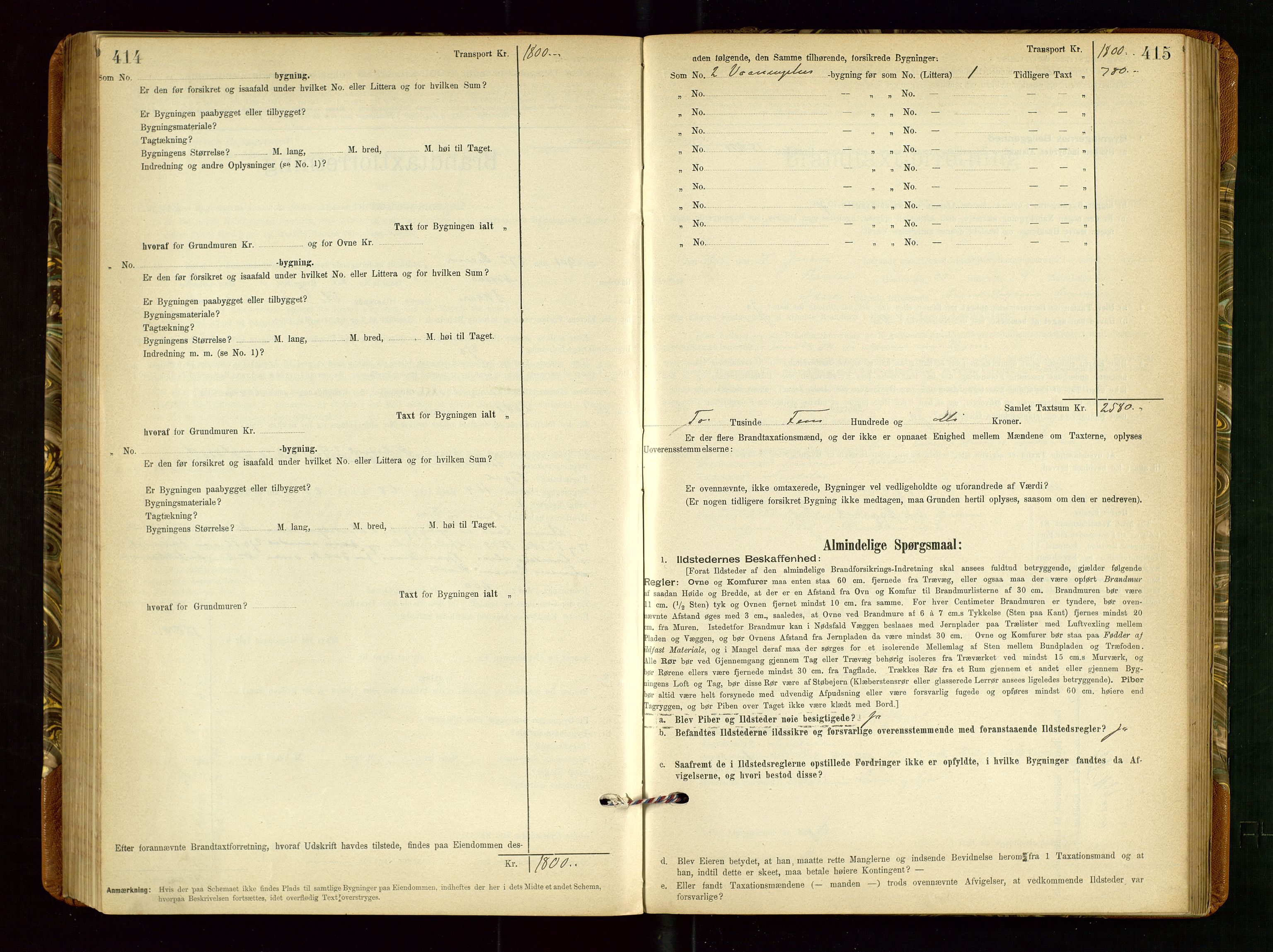 Torvestad lensmannskontor, SAST/A-100307/1/Gob/L0002: "Brandtakstprotokol for Lensmanden i Torvestad", 1900-1905, p. 414-415