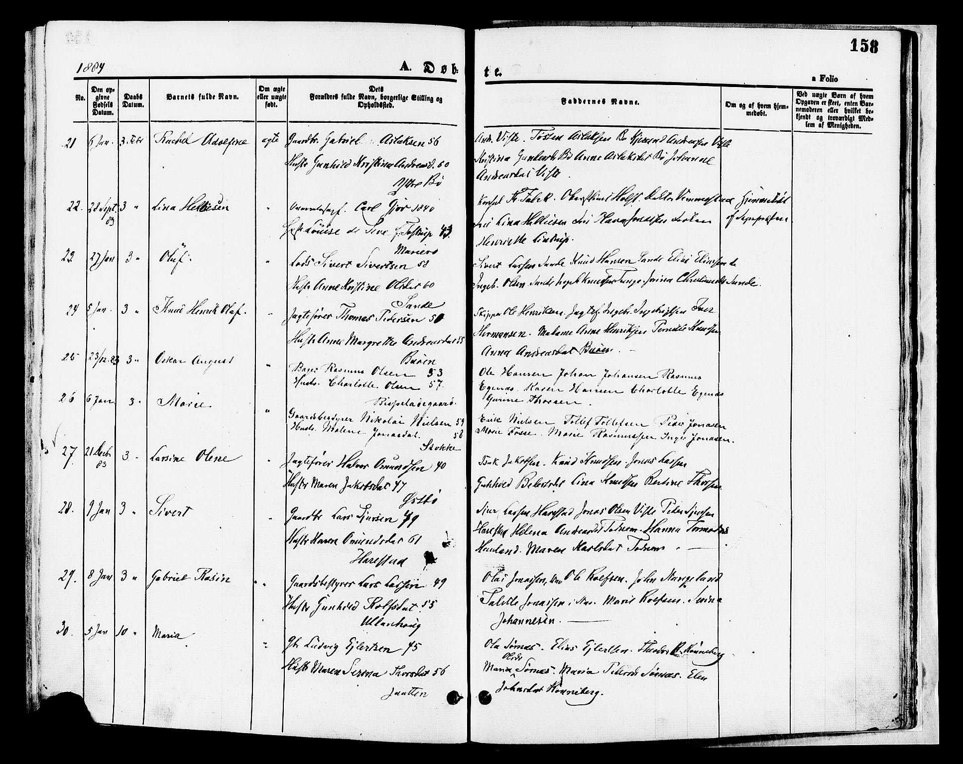 Hetland sokneprestkontor, AV/SAST-A-101826/30/30BA/L0008: Parish register (official) no. A 8, 1877-1884, p. 158