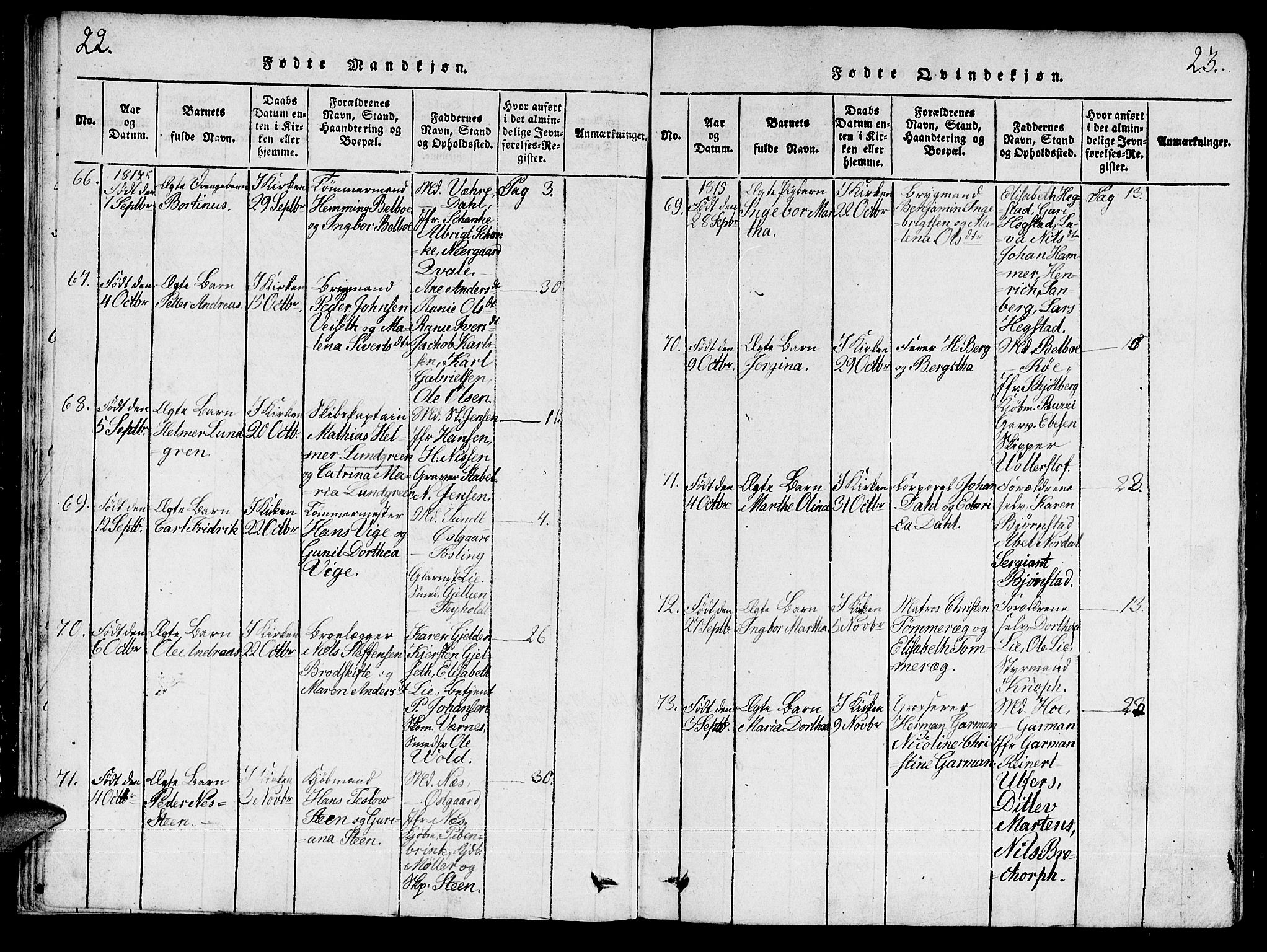 Ministerialprotokoller, klokkerbøker og fødselsregistre - Sør-Trøndelag, SAT/A-1456/601/L0043: Parish register (official) no. 601A11, 1815-1821, p. 22-23