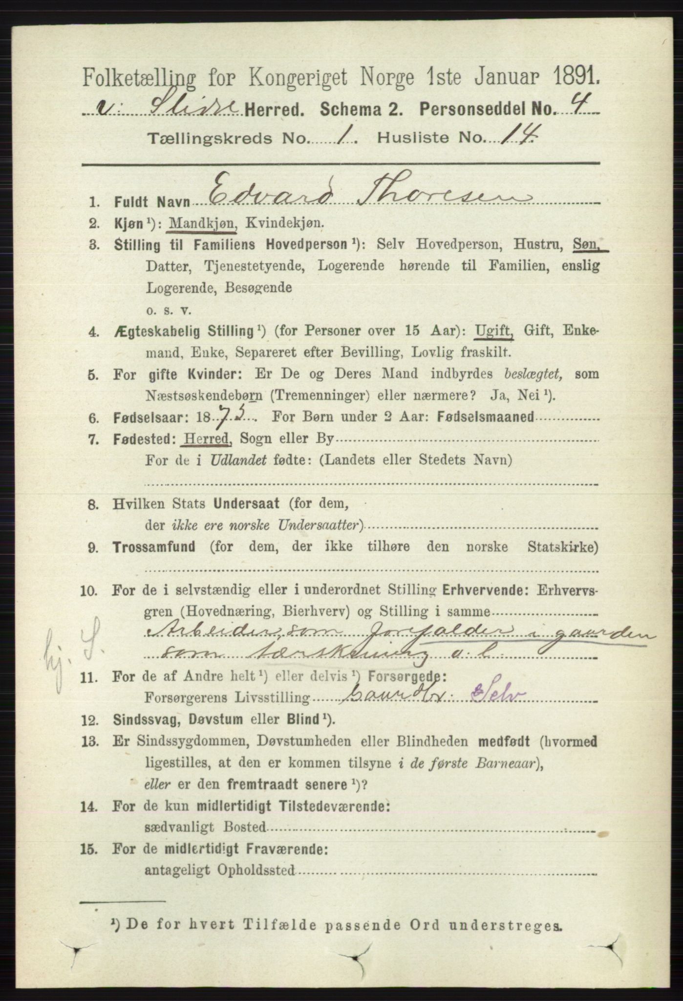 RA, 1891 census for 0543 Vestre Slidre, 1891, p. 179