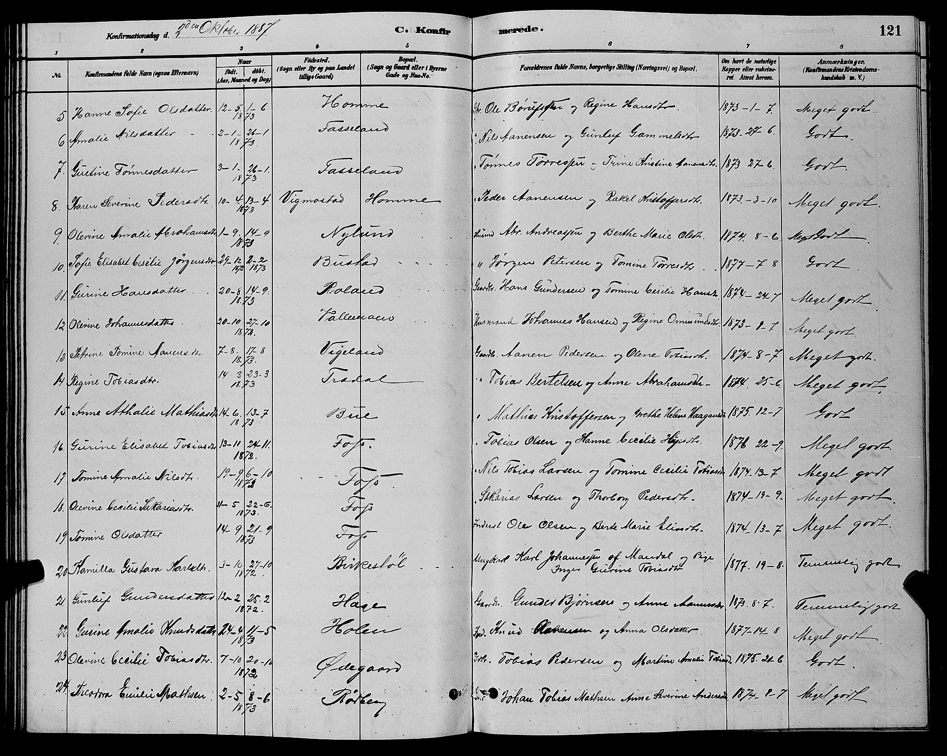 Sør-Audnedal sokneprestkontor, AV/SAK-1111-0039/F/Fb/Fbb/L0005: Parish register (copy) no. B 5, 1880-1892, p. 121