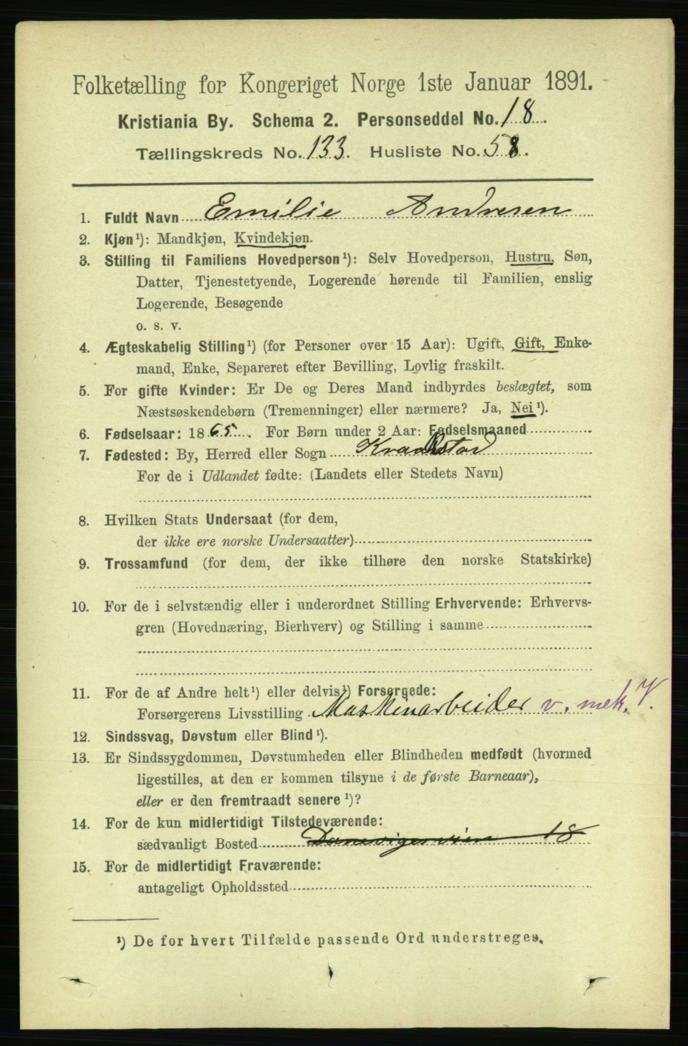 RA, 1891 census for 0301 Kristiania, 1891, p. 73394