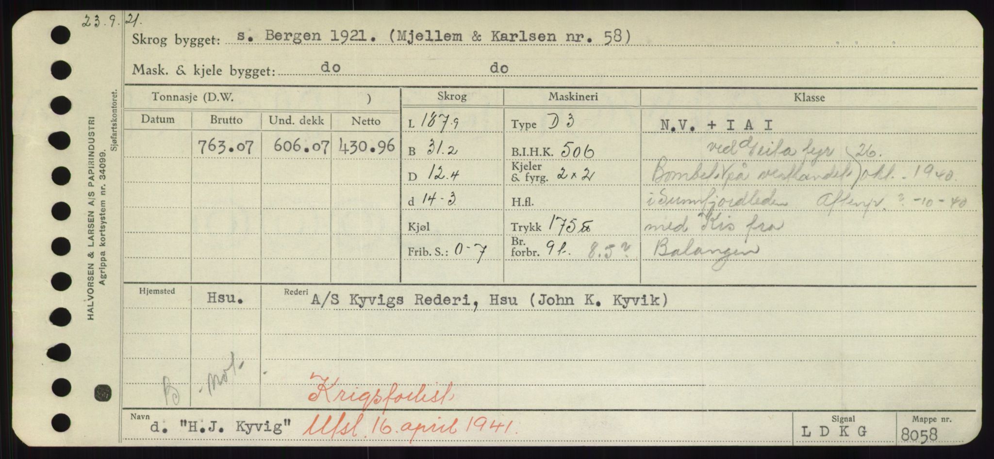 Sjøfartsdirektoratet med forløpere, Skipsmålingen, RA/S-1627/H/Hd/L0014: Fartøy, H-Havl, p. 7