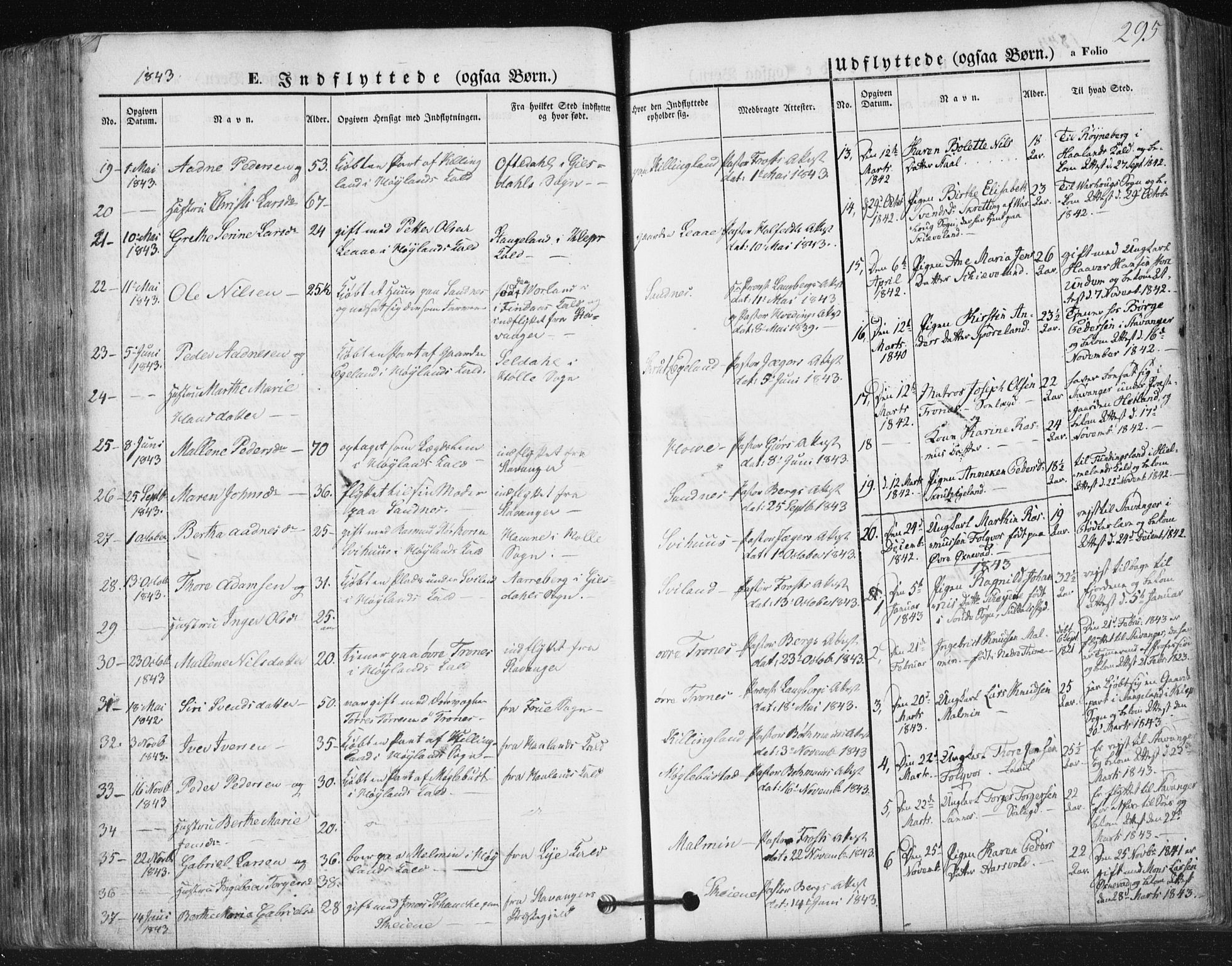 Høyland sokneprestkontor, SAST/A-101799/001/30BA/L0008: Parish register (official) no. A 8, 1841-1856, p. 295