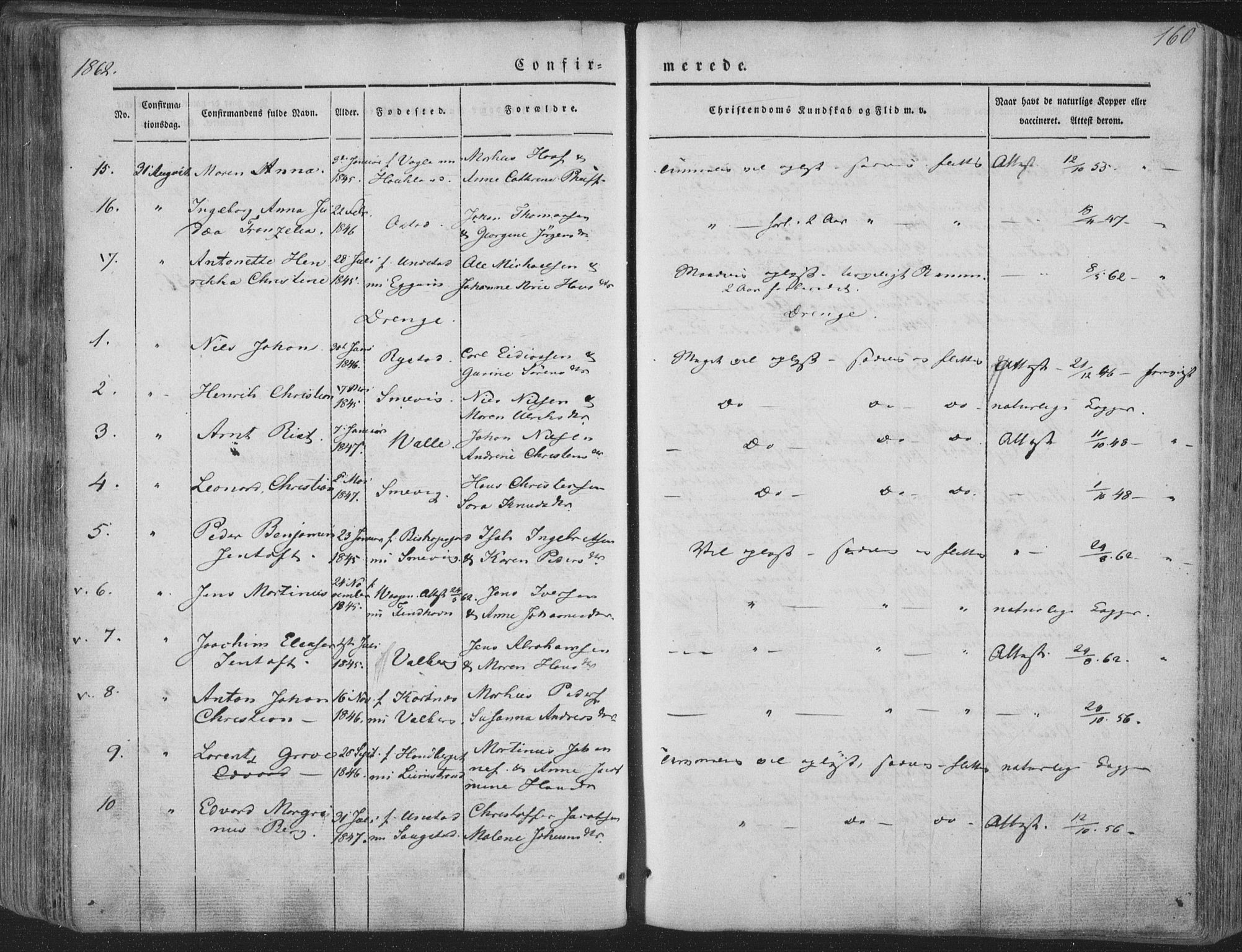 Ministerialprotokoller, klokkerbøker og fødselsregistre - Nordland, AV/SAT-A-1459/880/L1131: Parish register (official) no. 880A05, 1844-1868, p. 160