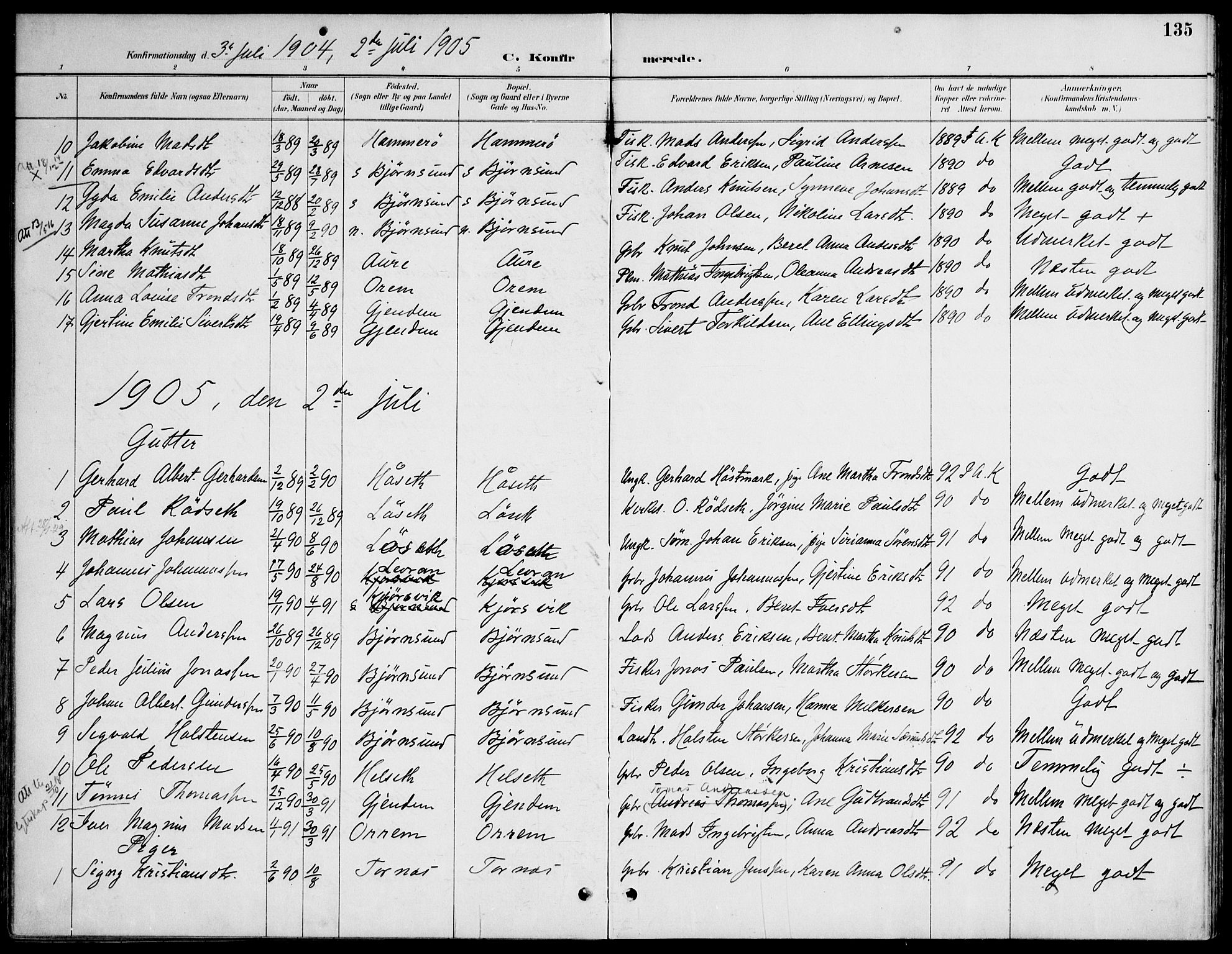 Ministerialprotokoller, klokkerbøker og fødselsregistre - Møre og Romsdal, AV/SAT-A-1454/565/L0750: Parish register (official) no. 565A04, 1887-1905, p. 135