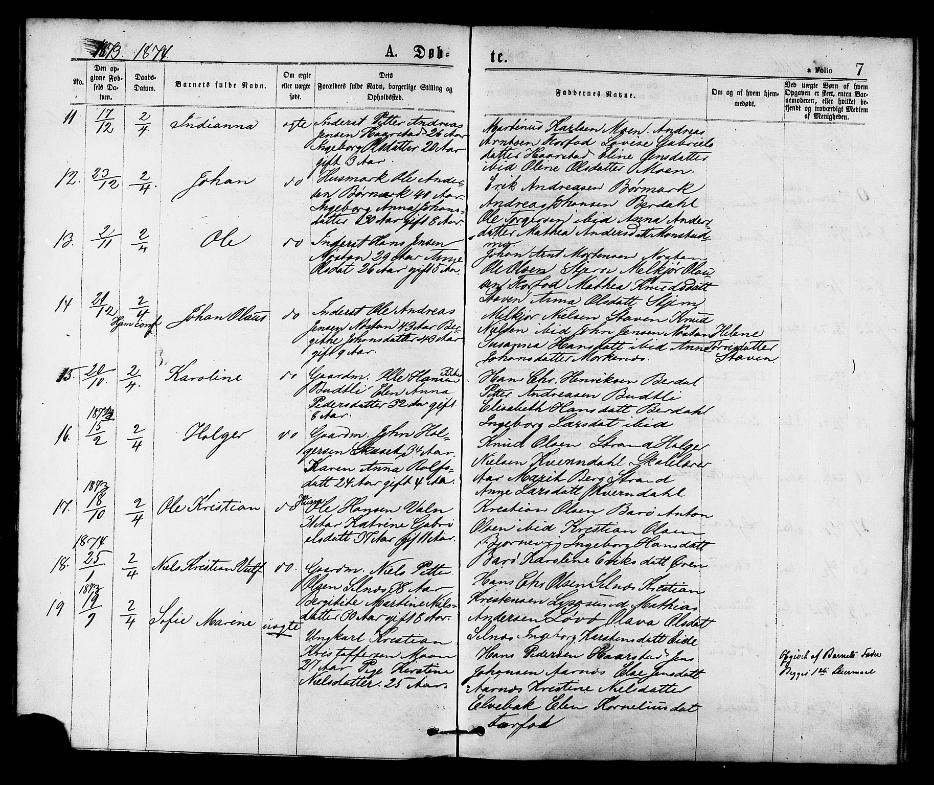 Ministerialprotokoller, klokkerbøker og fødselsregistre - Sør-Trøndelag, AV/SAT-A-1456/655/L0679: Parish register (official) no. 655A08, 1873-1879, p. 7