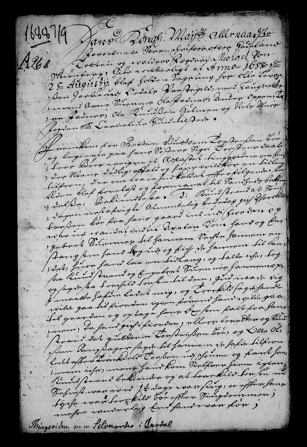 Stattholderembetet 1572-1771, RA/EA-2870/Af/L0002: Avskrifter av vedlegg til originale supplikker, nummerert i samsvar med supplikkbøkene, 1687-1689, p. 203