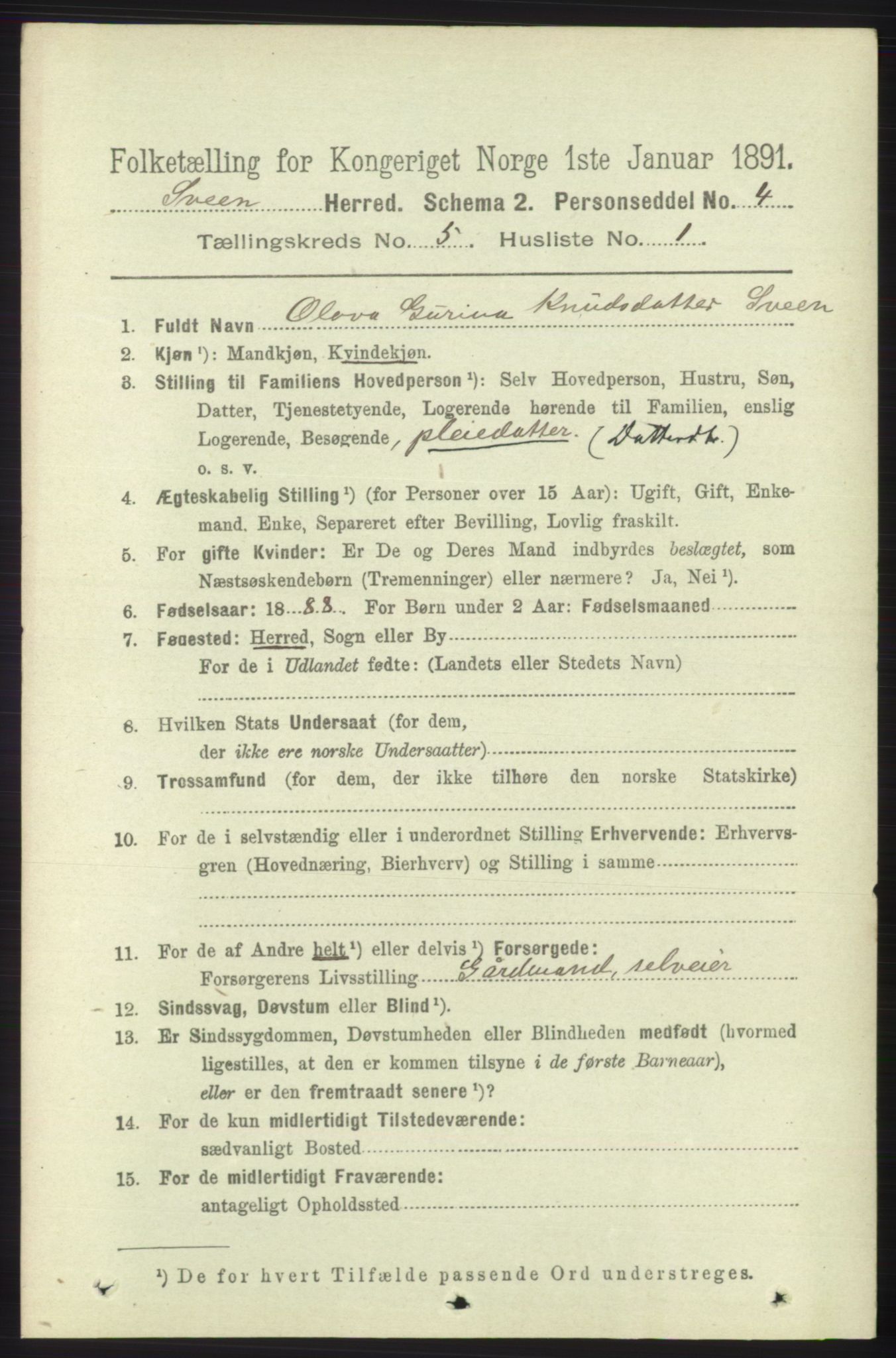 RA, 1891 census for 1216 Sveio, 1891, p. 1454