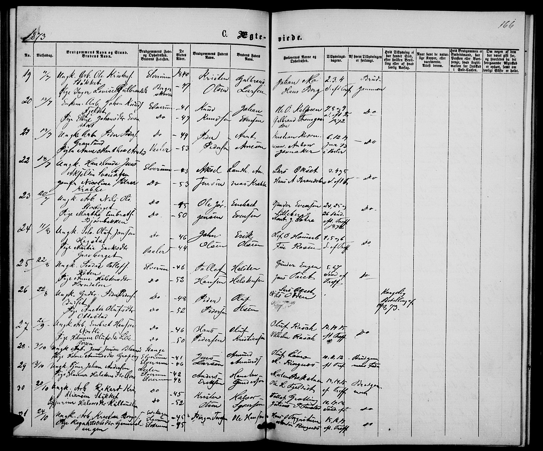 Elverum prestekontor, AV/SAH-PREST-044/H/Ha/Hab/L0004: Parish register (copy) no. 4, 1866-1874, p. 166