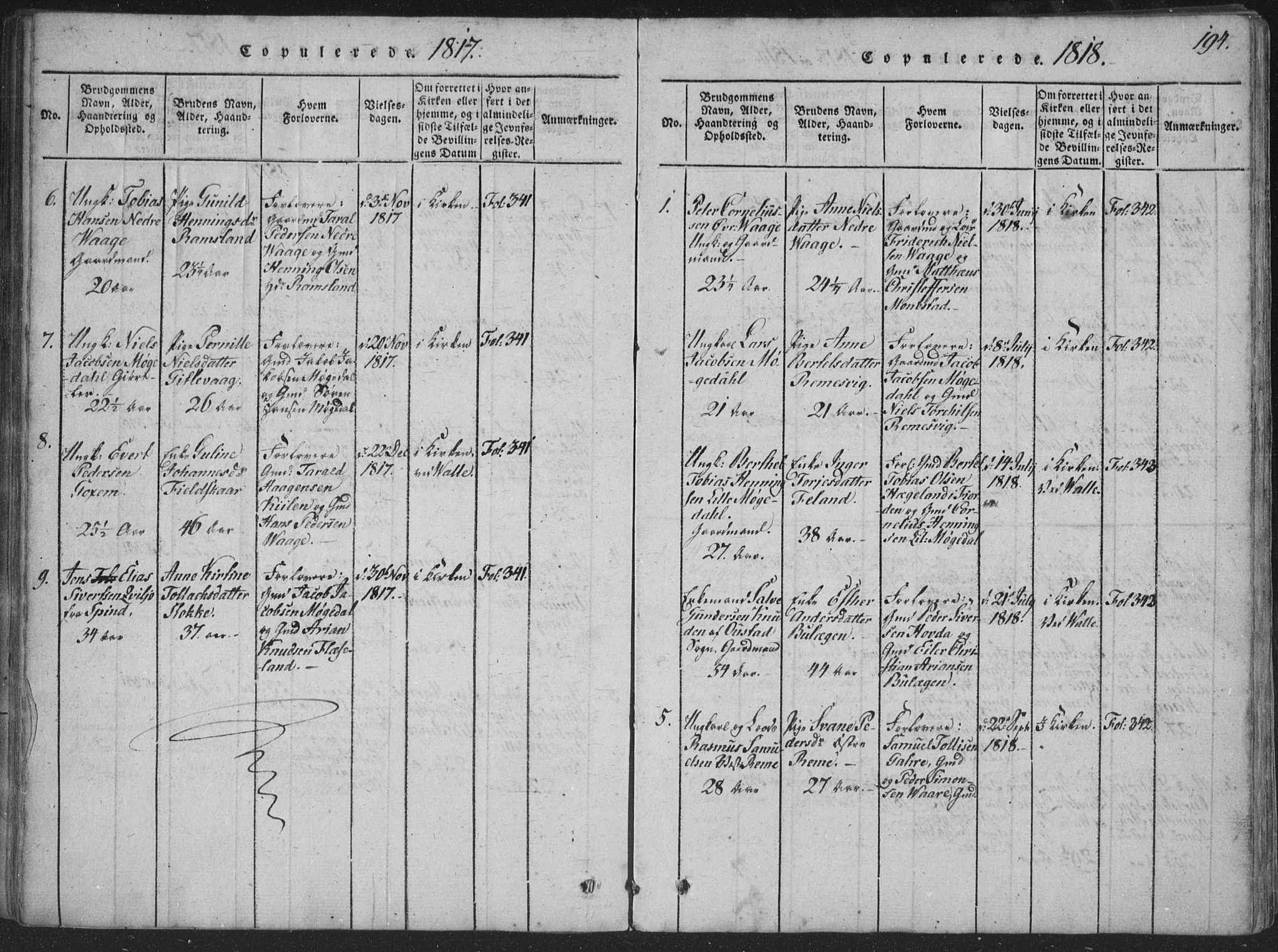 Sør-Audnedal sokneprestkontor, SAK/1111-0039/F/Fa/Faa/L0001: Parish register (official) no. A 1, 1816-1848, p. 194