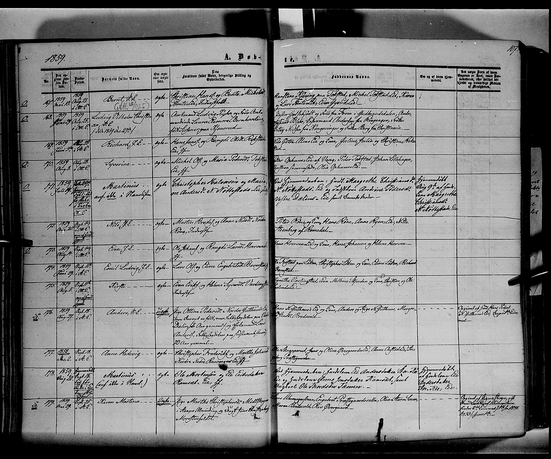 Stange prestekontor, SAH/PREST-002/K/L0012: Parish register (official) no. 12, 1852-1862, p. 107