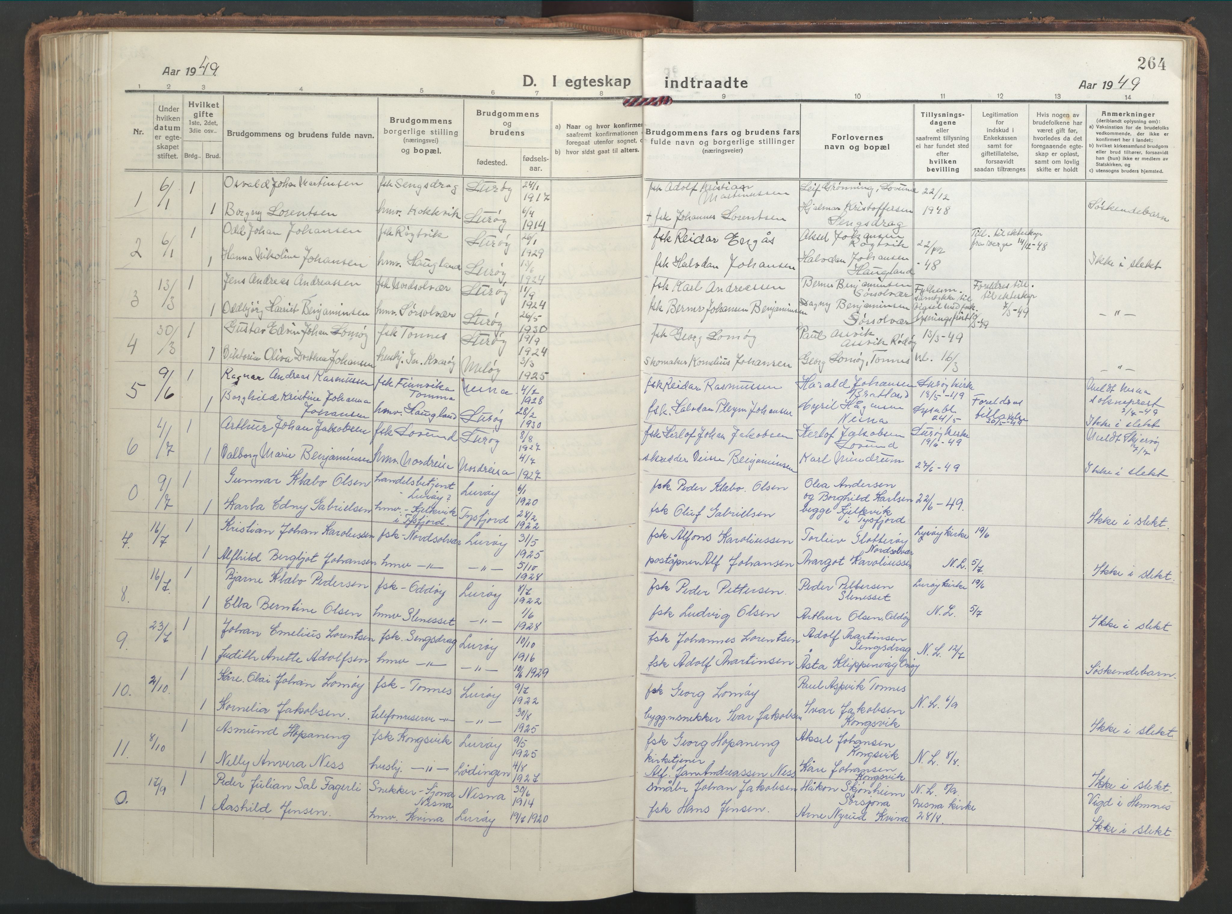 Ministerialprotokoller, klokkerbøker og fødselsregistre - Nordland, SAT/A-1459/839/L0574: Parish register (copy) no. 839C04, 1918-1950, p. 264