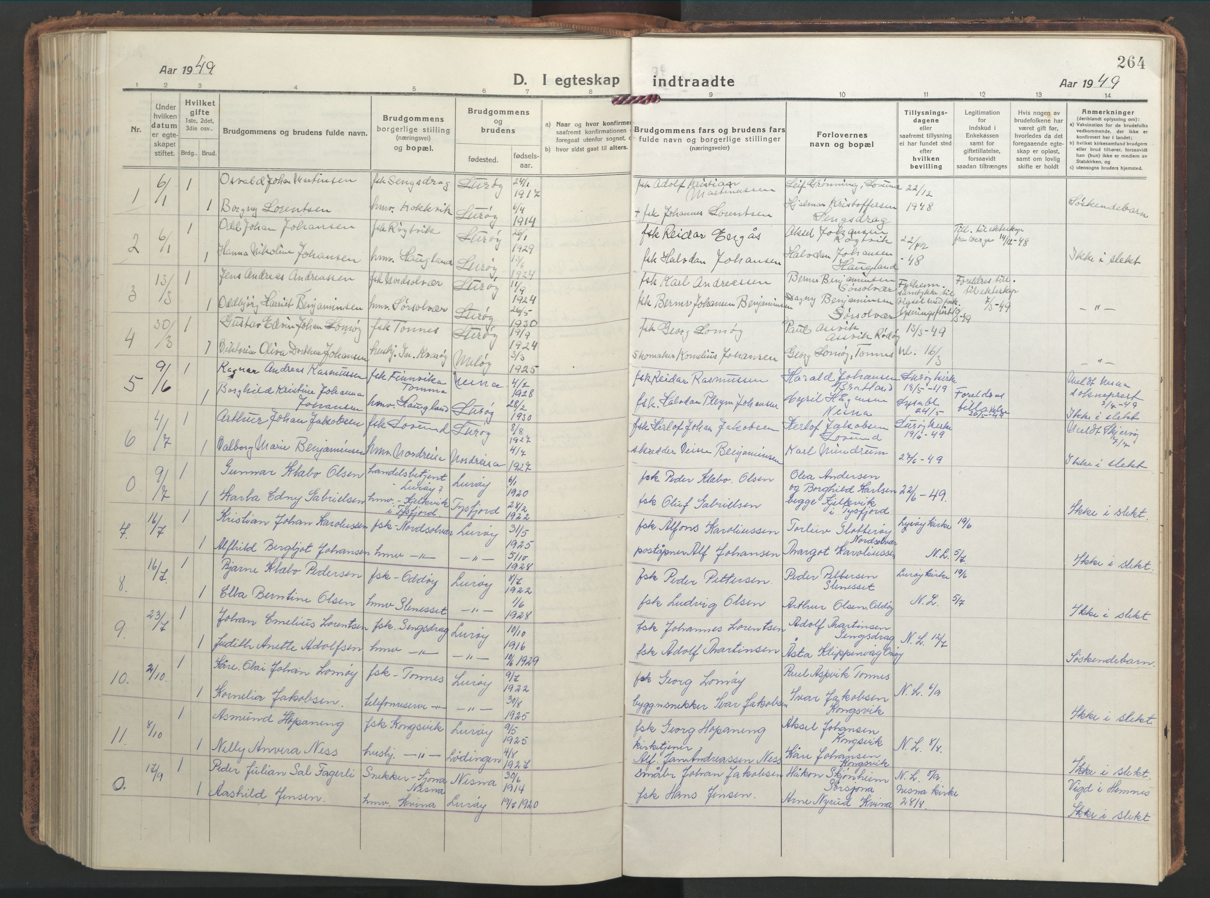 Ministerialprotokoller, klokkerbøker og fødselsregistre - Nordland, AV/SAT-A-1459/839/L0574: Parish register (copy) no. 839C04, 1918-1950, p. 264