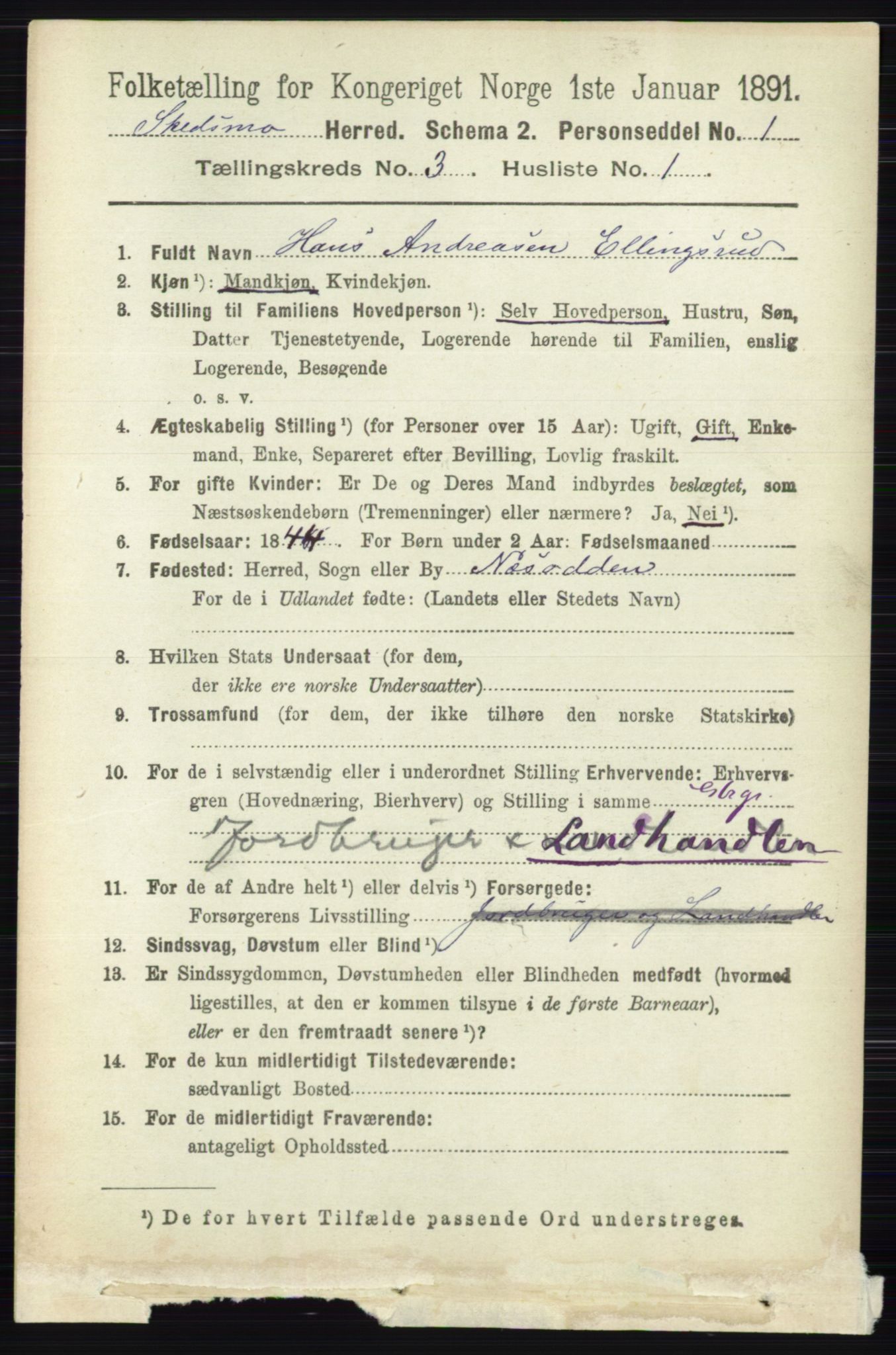 RA, 1891 census for 0231 Skedsmo, 1891, p. 1304