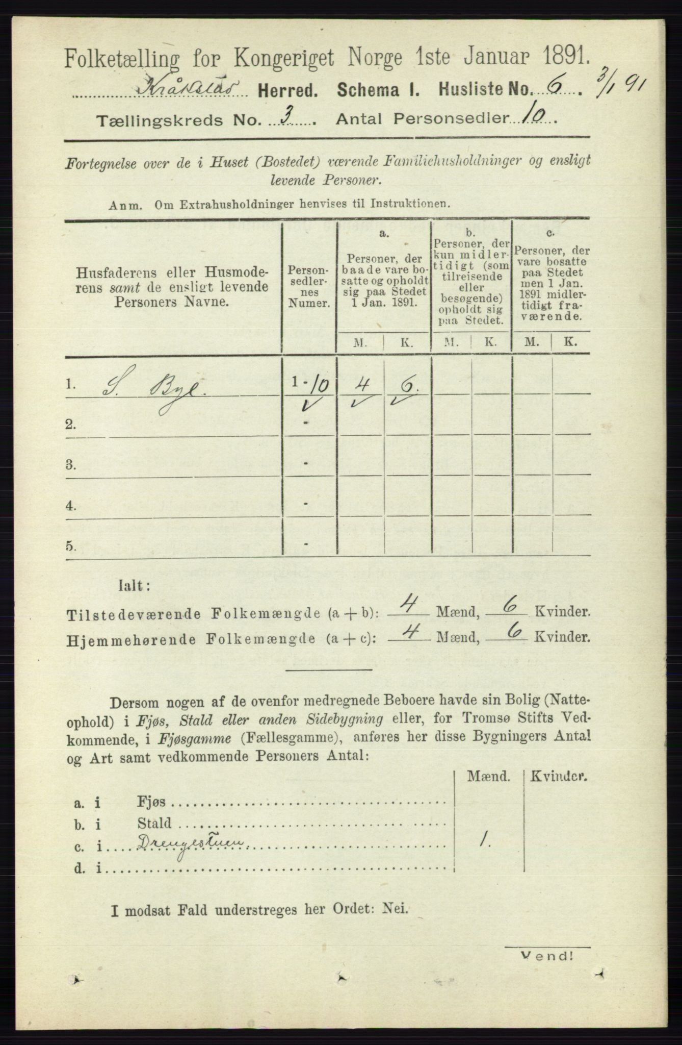 RA, 1891 census for 0212 Kråkstad, 1891, p. 1122