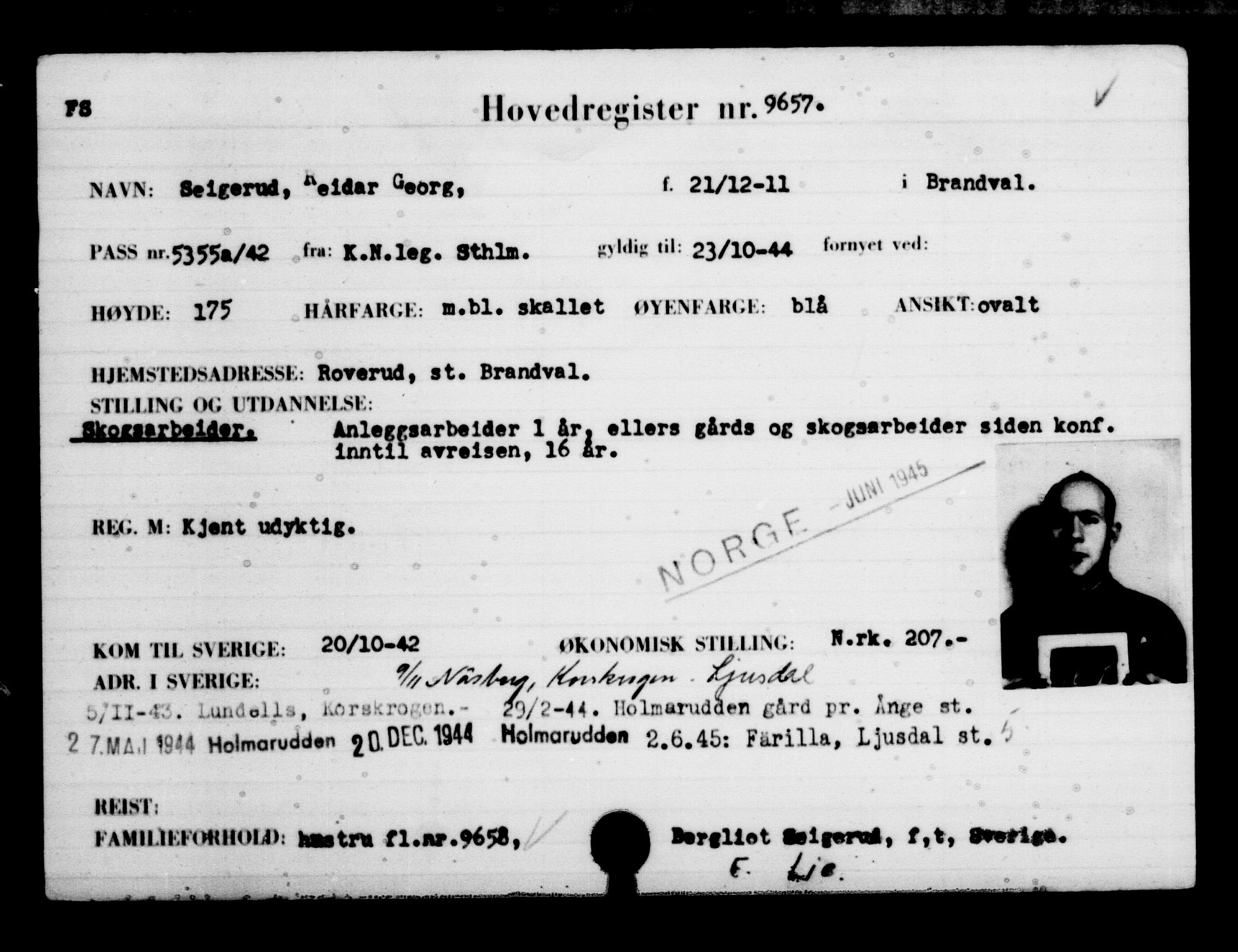 Den Kgl. Norske Legasjons Flyktningskontor, AV/RA-S-6753/V/Va/L0006: Kjesäterkartoteket.  Flyktningenr. 9400-12711, 1940-1945, p. 286