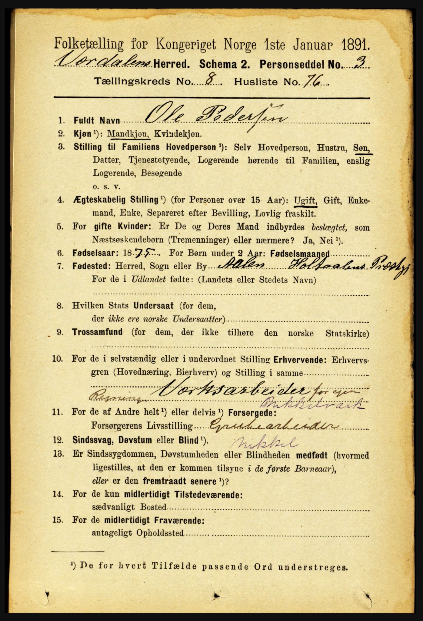 RA, 1891 census for 1721 Verdal, 1891, p. 4890