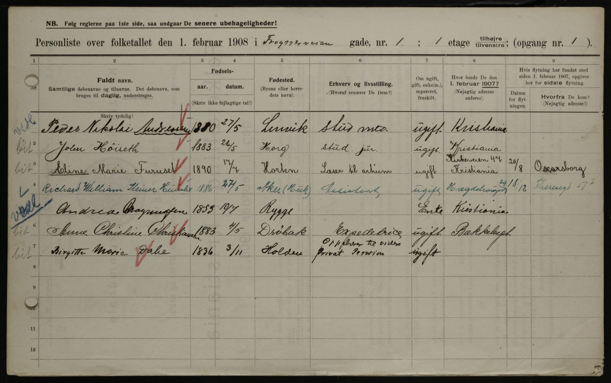 OBA, Municipal Census 1908 for Kristiania, 1908, p. 24421