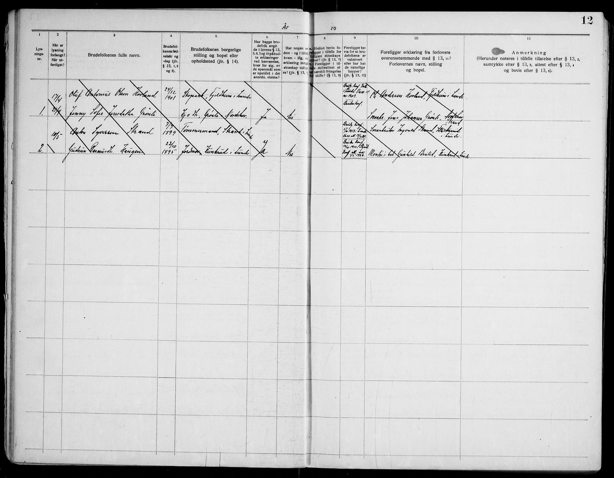 Lunder kirkebøker, AV/SAKO-A-629/H/Ha/L0002: Banns register no. 2, 1919-1969, p. 12