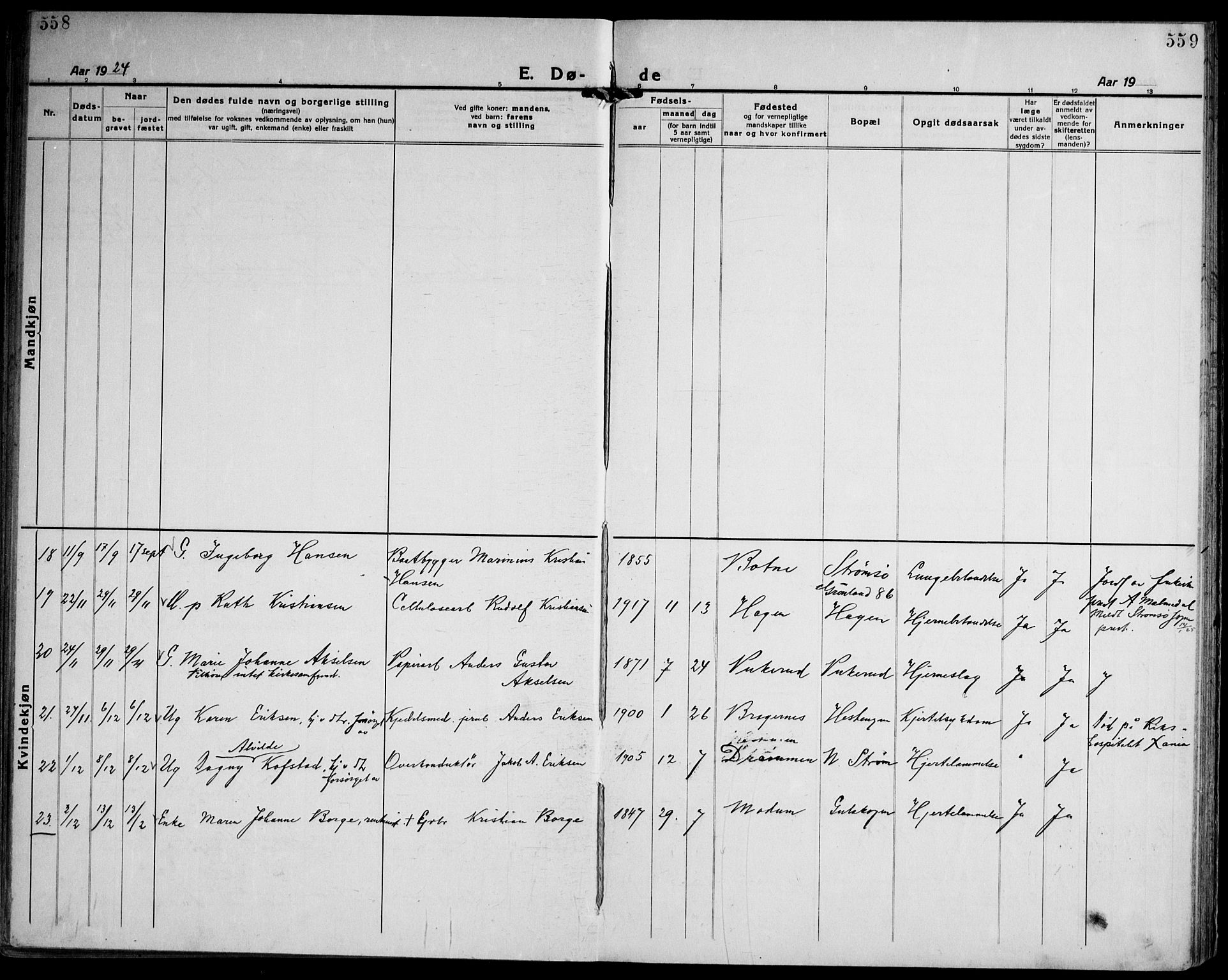 Strømsgodset kirkebøker, AV/SAKO-A-324/F/Fa/L0003: Parish register (official) no. 3, 1920-1936, p. 558-559
