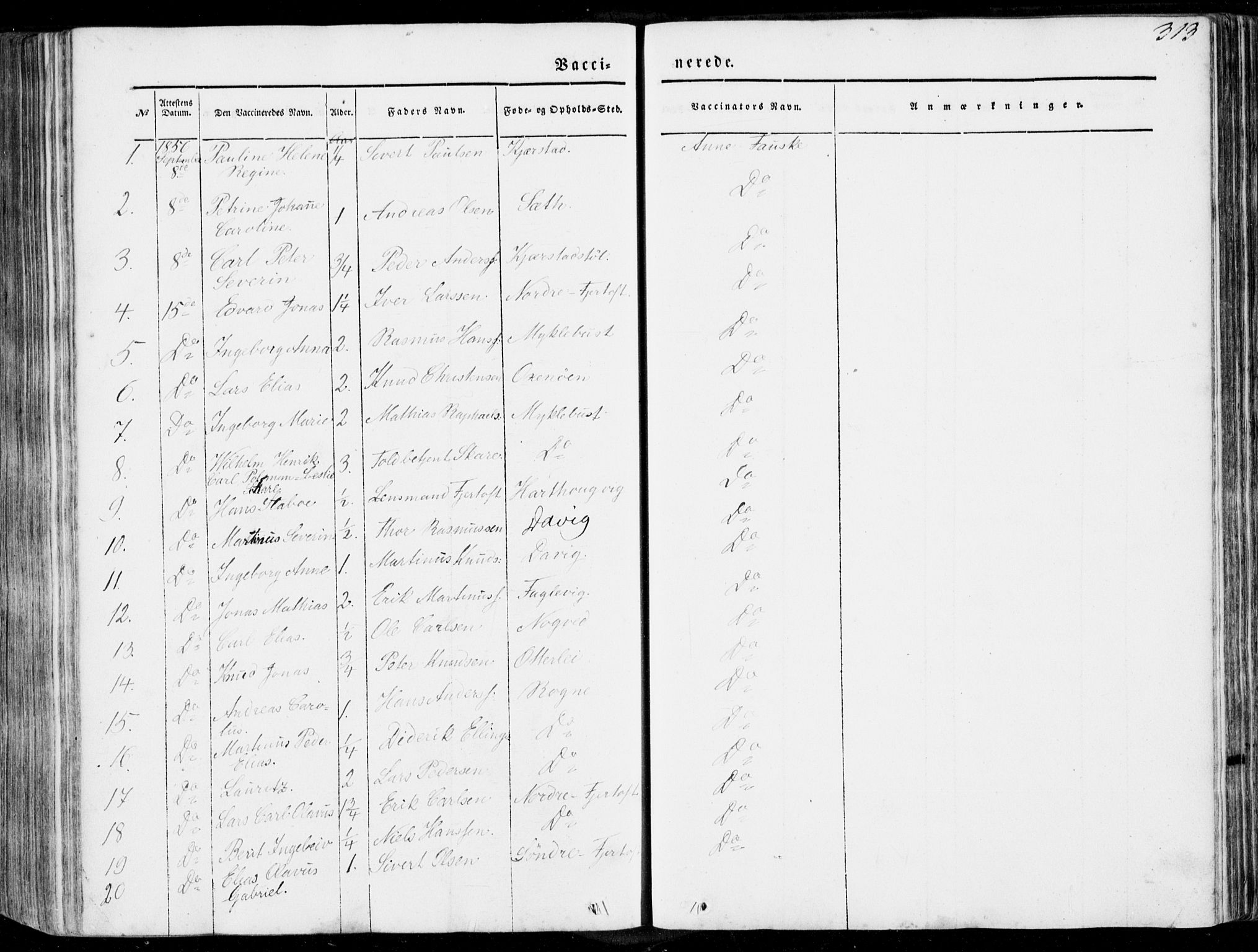 Ministerialprotokoller, klokkerbøker og fødselsregistre - Møre og Romsdal, SAT/A-1454/536/L0497: Parish register (official) no. 536A06, 1845-1865, p. 313