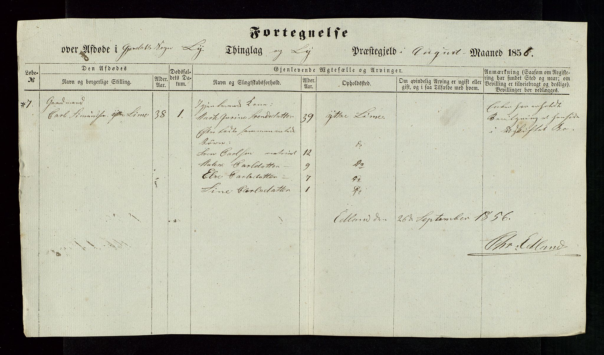 Jæren og Dalane sorenskriveri, AV/SAST-A-100306/5/52AC/L0002: DØDSFALL-LISTER JÆREN, 1856-1858, p. 8