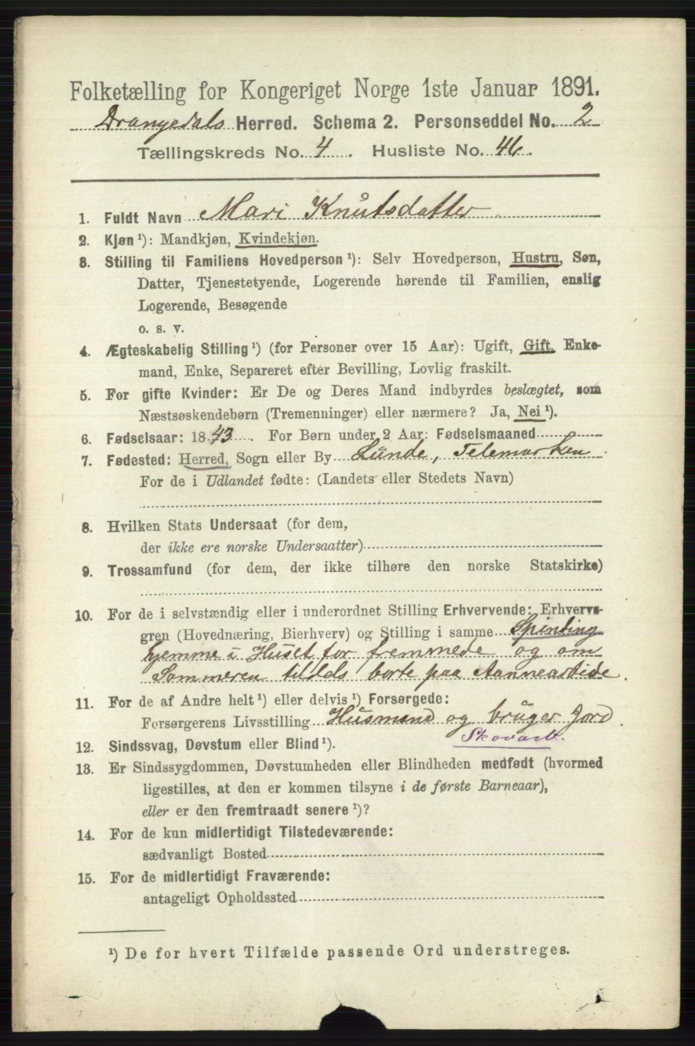 RA, 1891 census for 0817 Drangedal, 1891, p. 1619