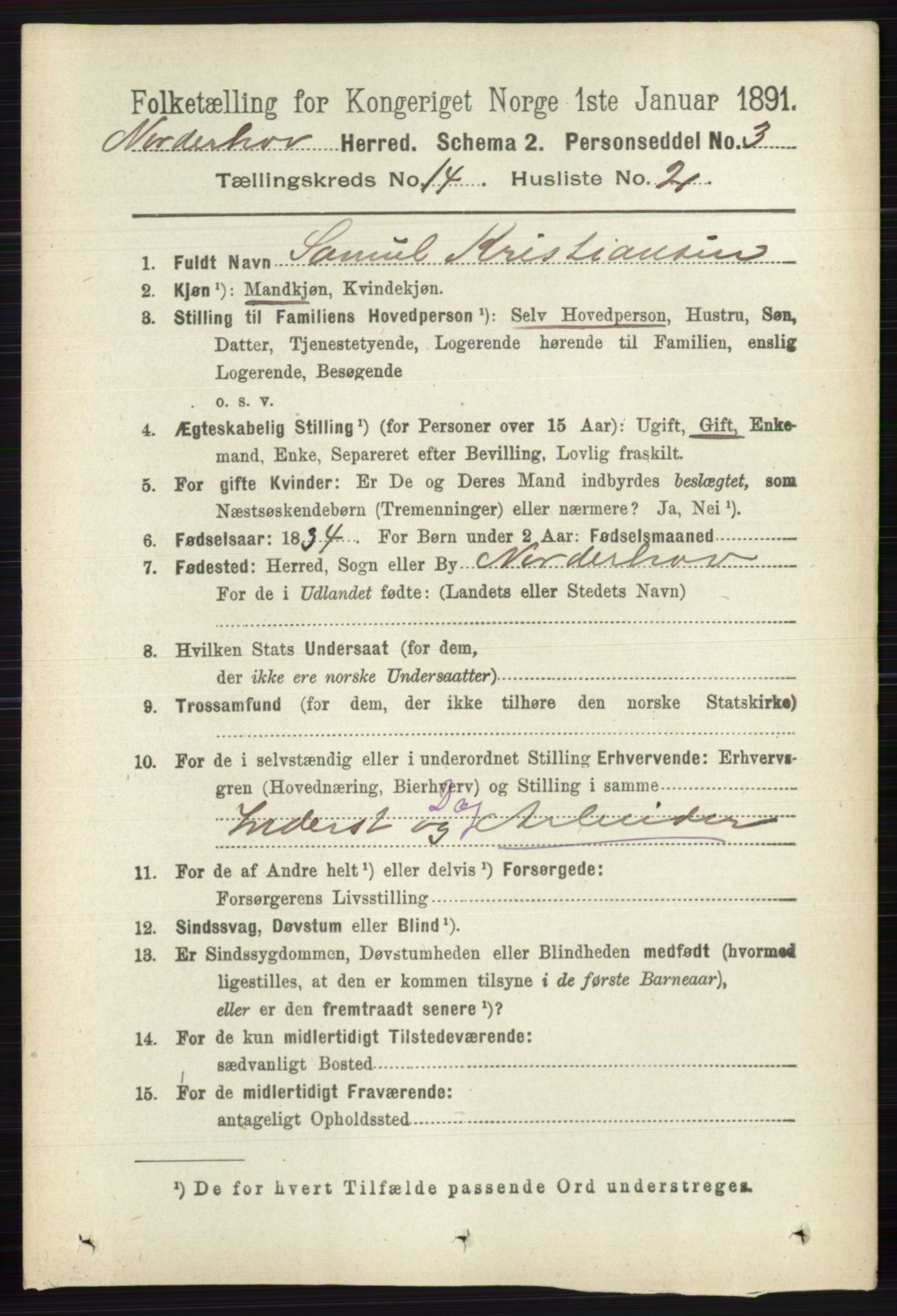 RA, 1891 census for 0613 Norderhov, 1891, p. 9336