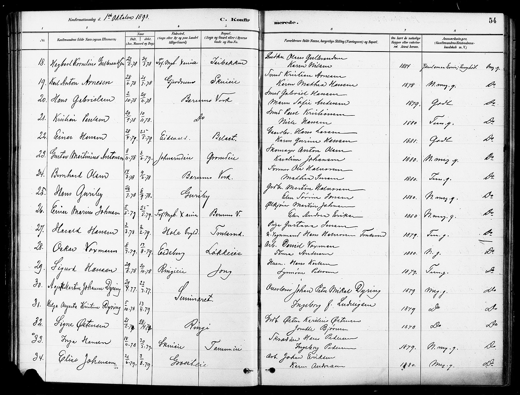 Asker prestekontor Kirkebøker, AV/SAO-A-10256a/F/Fb/L0002: Parish register (official) no. II 2, 1879-1921, p. 54