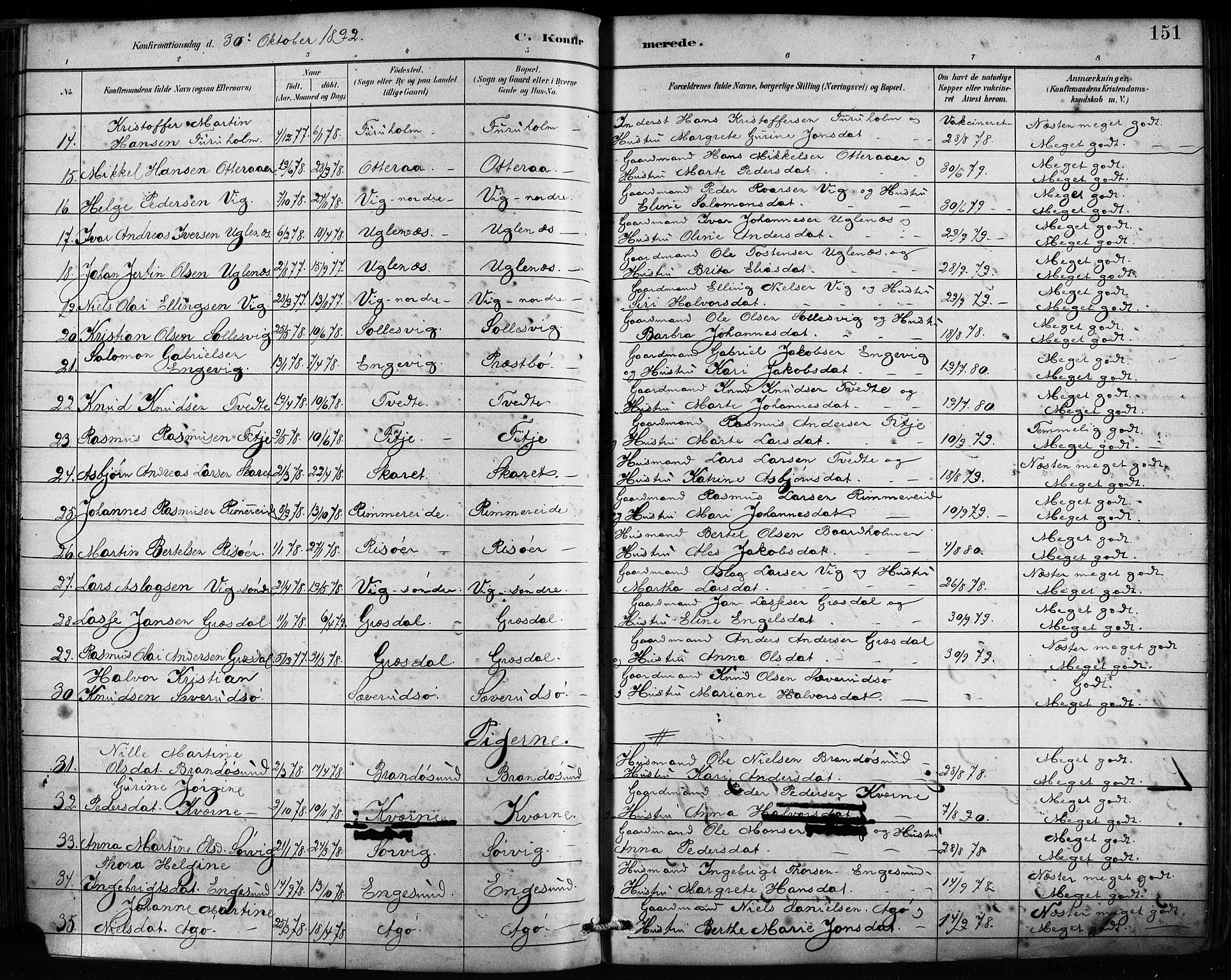 Fitjar sokneprestembete, AV/SAB-A-99926: Parish register (official) no. A 2, 1882-1899, p. 151