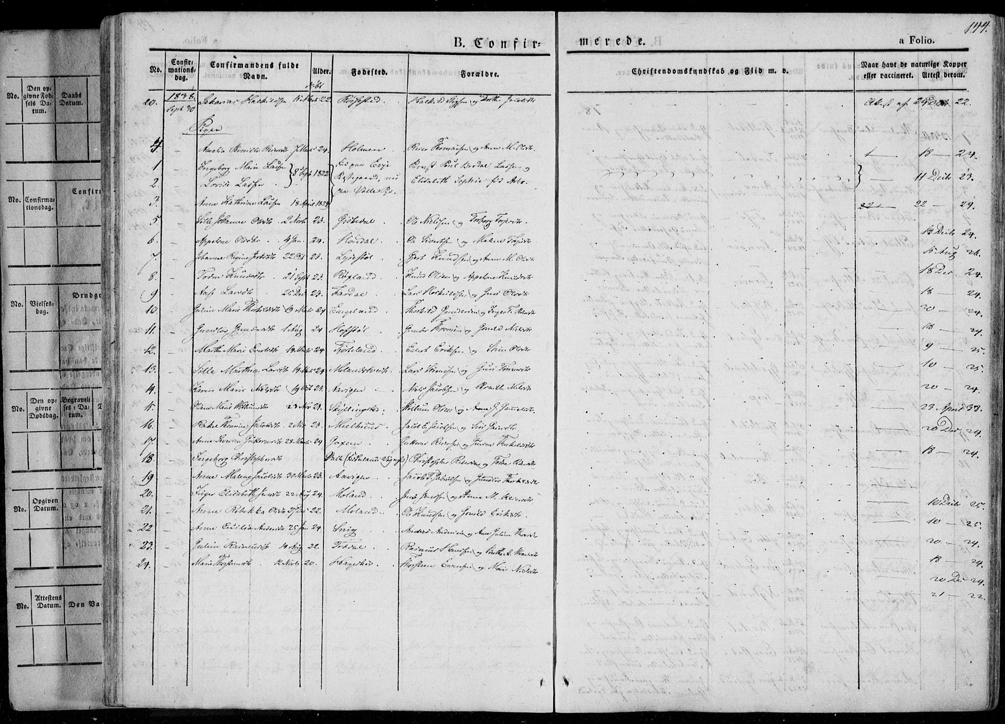 Sør-Audnedal sokneprestkontor, AV/SAK-1111-0039/F/Fa/Fab/L0006: Parish register (official) no. A 6, 1829-1855, p. 144